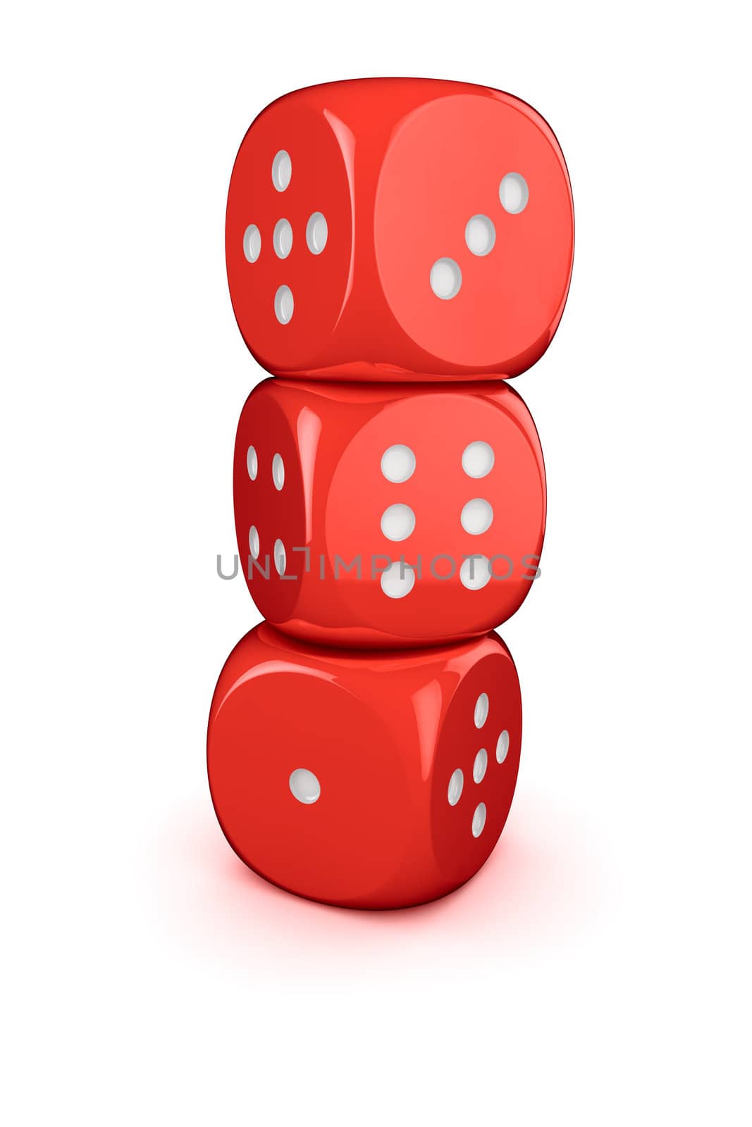 Three red dices in the column