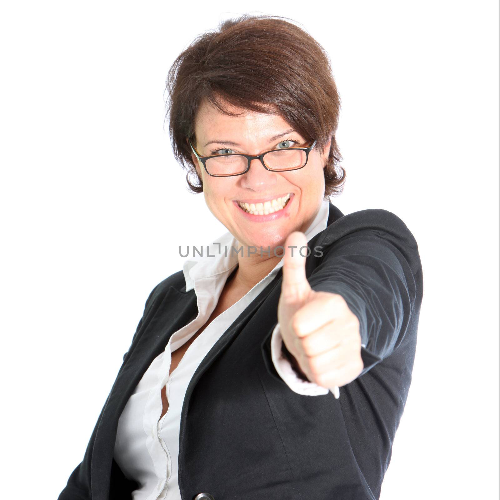 Portrait of happy business woman showing thumbs up sign Portrait of happy business woman showing thumbs up sign