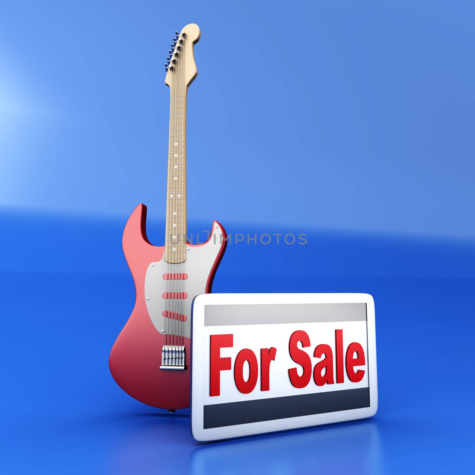 Guitar for sale. 3D rendered illustration.  