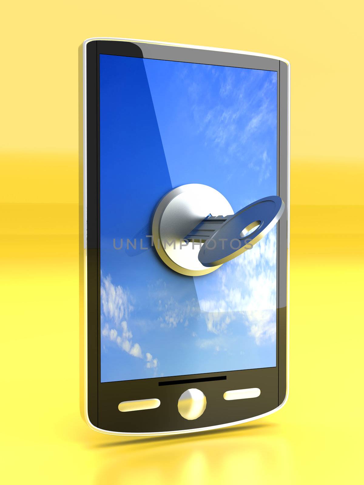 A locked smartphone. 3D rendered illustration. 