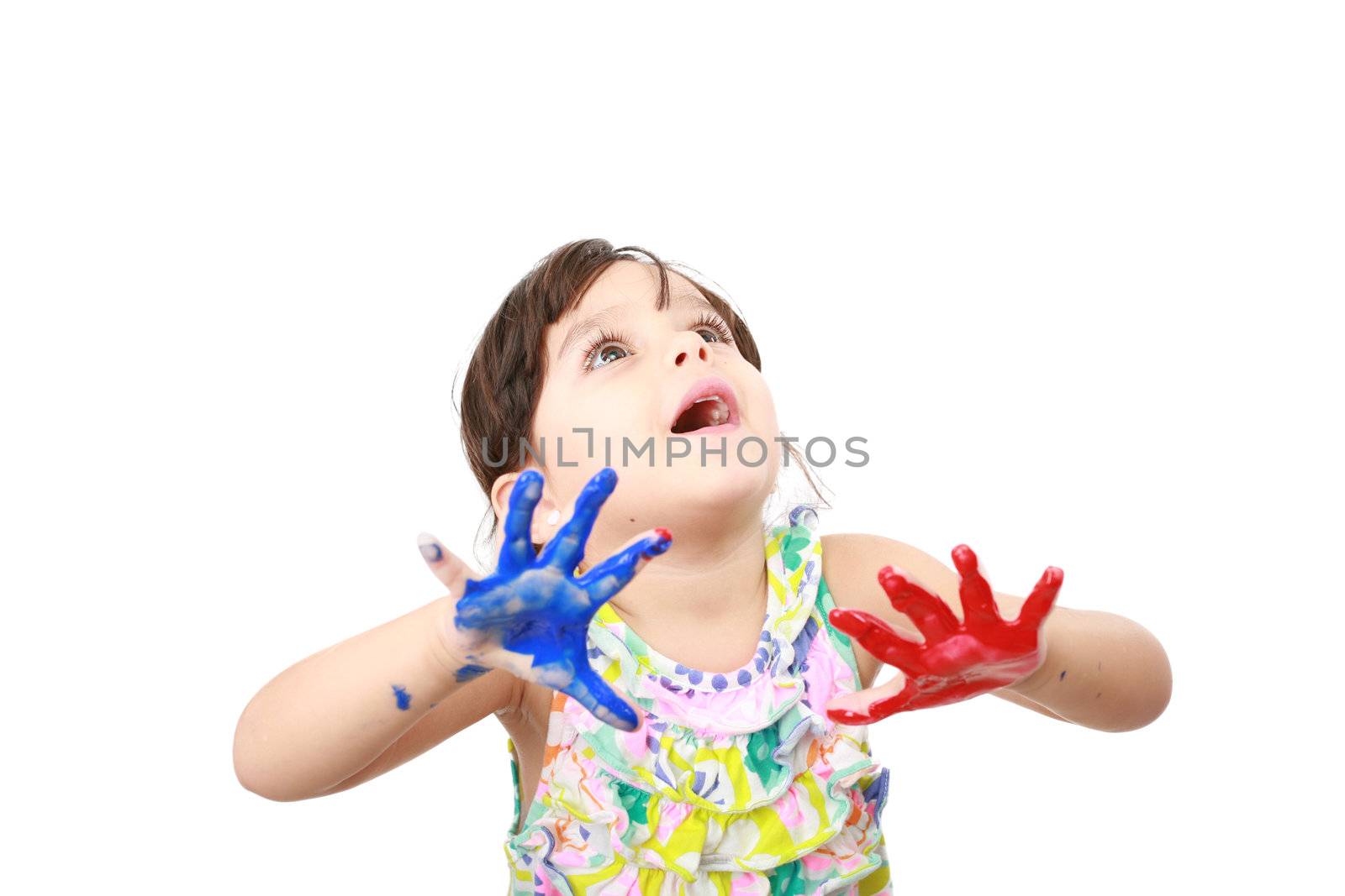 Learning and play themed image of a little girl with hands paint by dacasdo