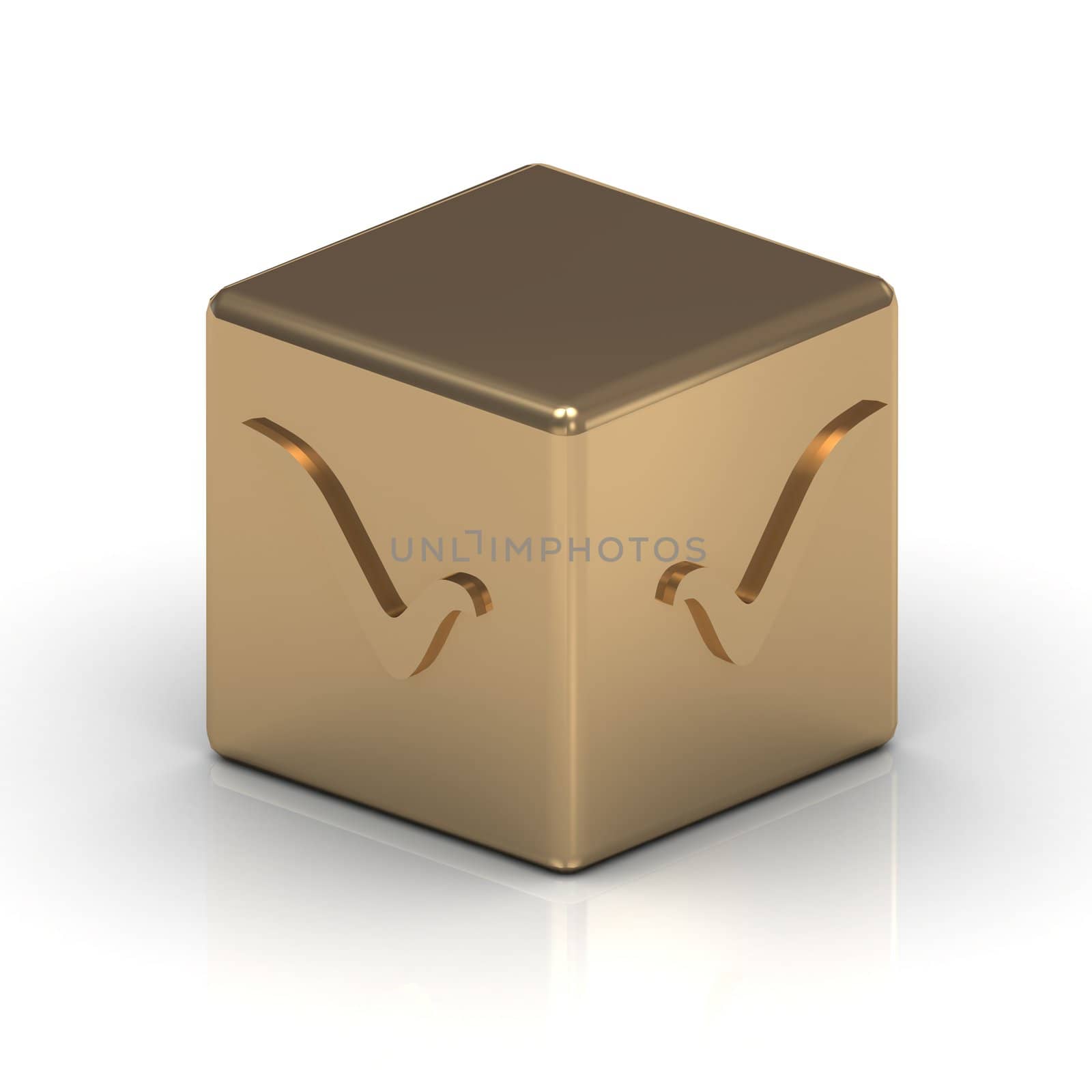 Gold cube engraved with a check mark