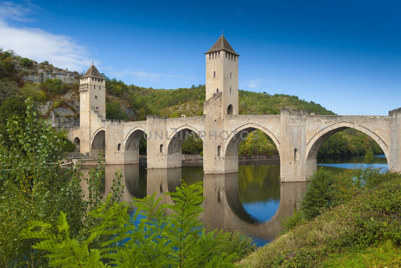 Medieval fortified bridge and toll road in Cahors, France