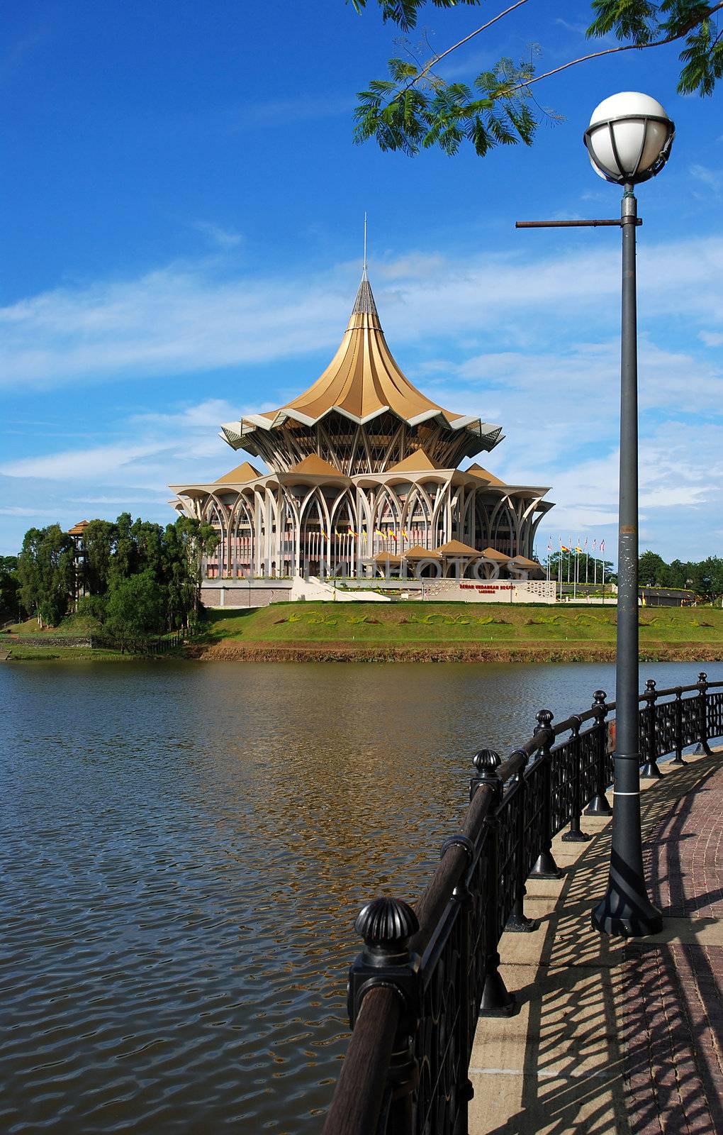 borneo kuching parliament, view from the waterfront