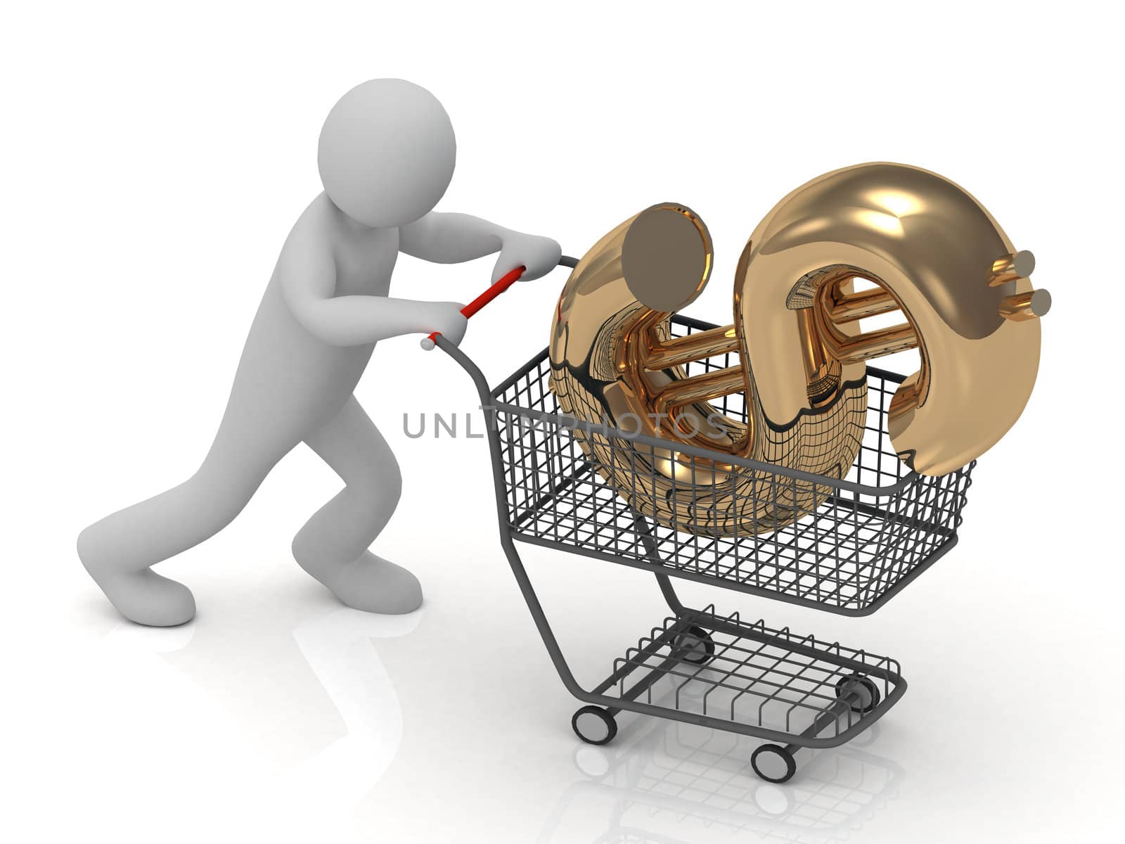 3D small man and shopping trolley by GreenMost