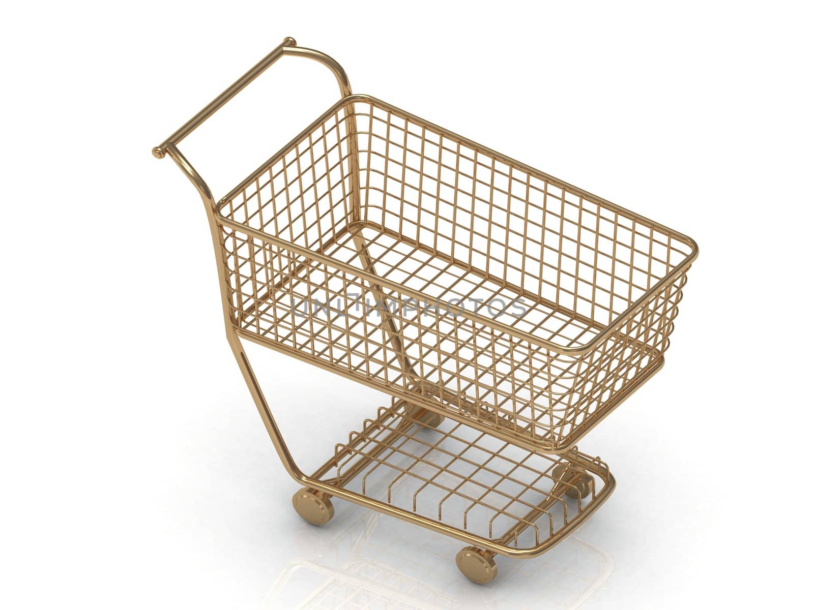 Gold shopping trolley (basket) in high definition isolated on a white background