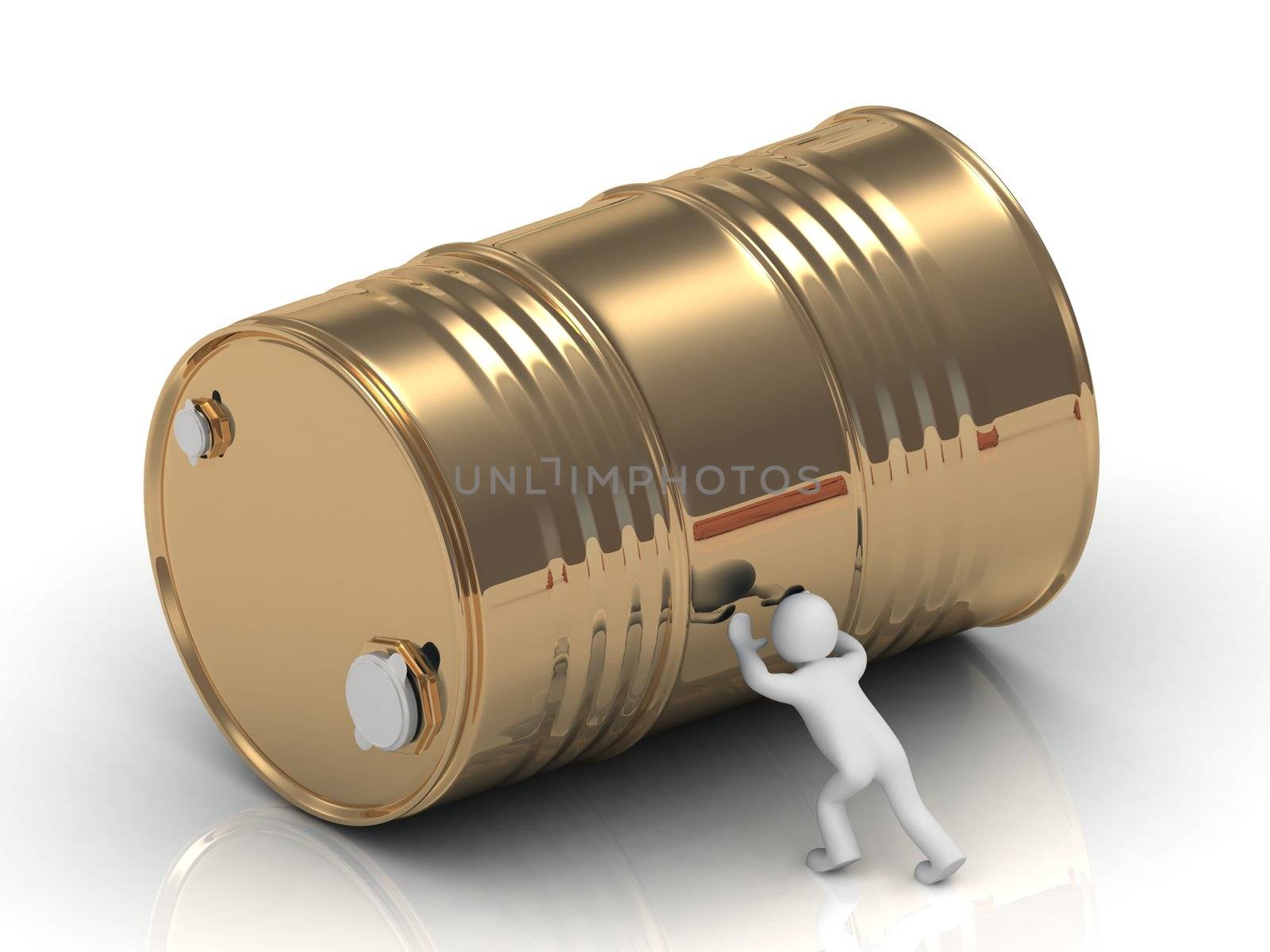 3D man pushing a large gold barrel by GreenMost