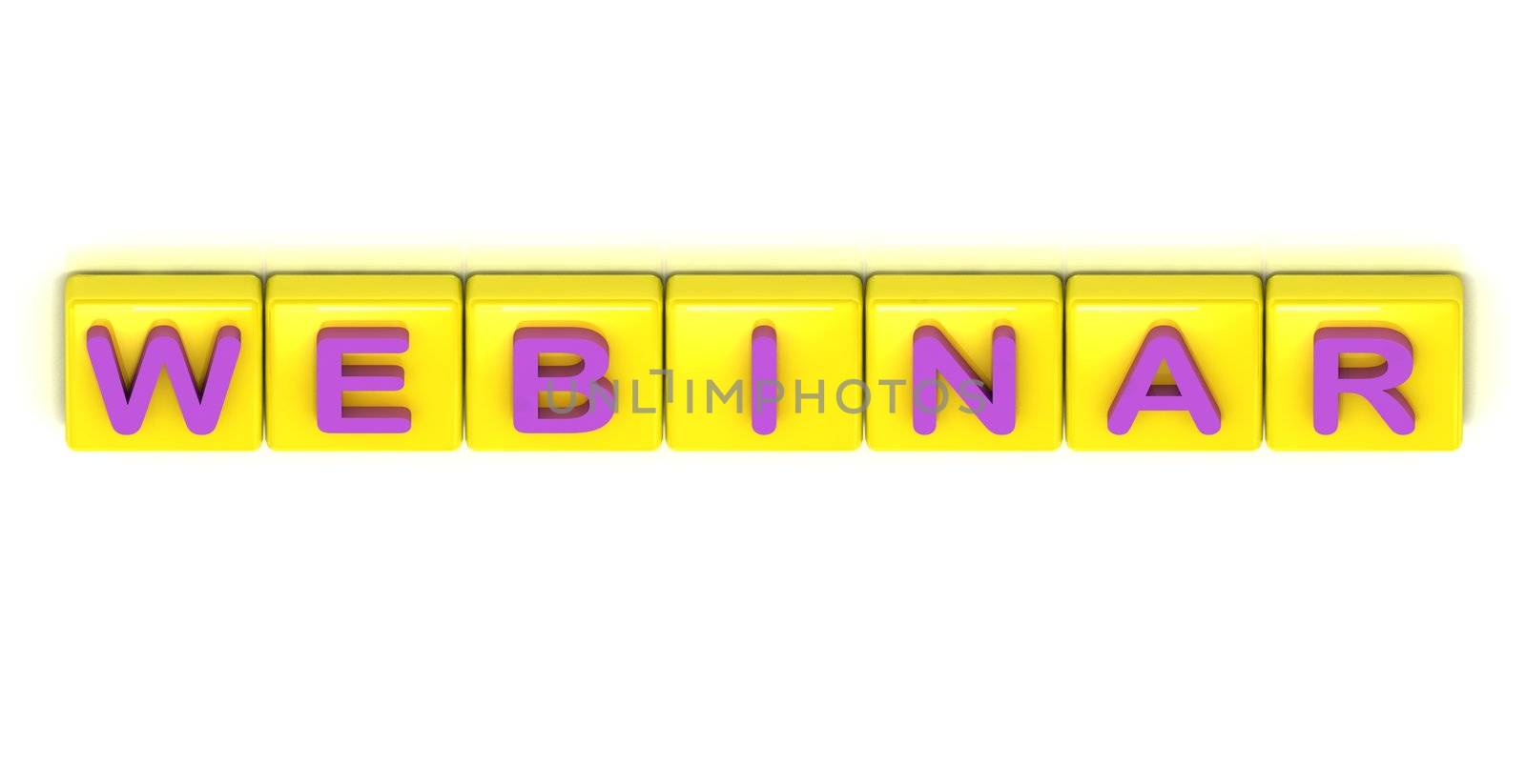 Webinar word on yellow squares on white background