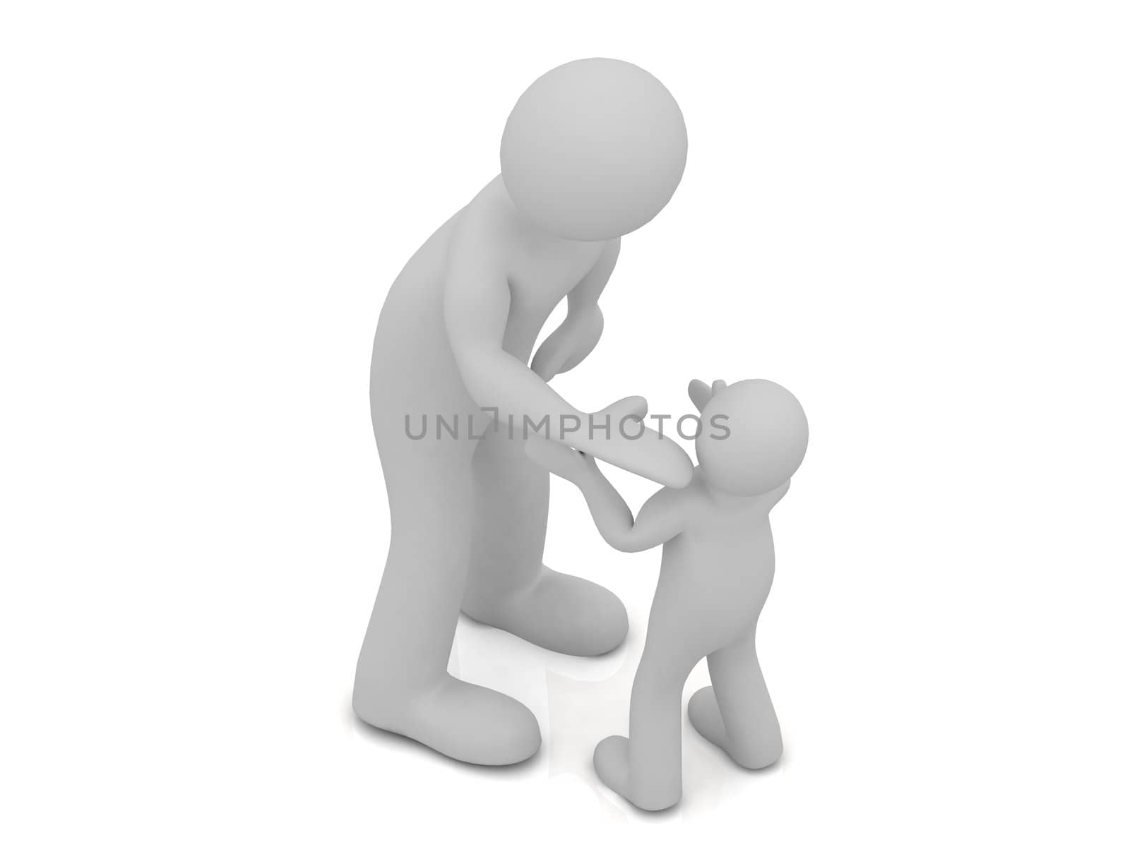3D grandfather talking to his grandson. Abstract illustration on a white background