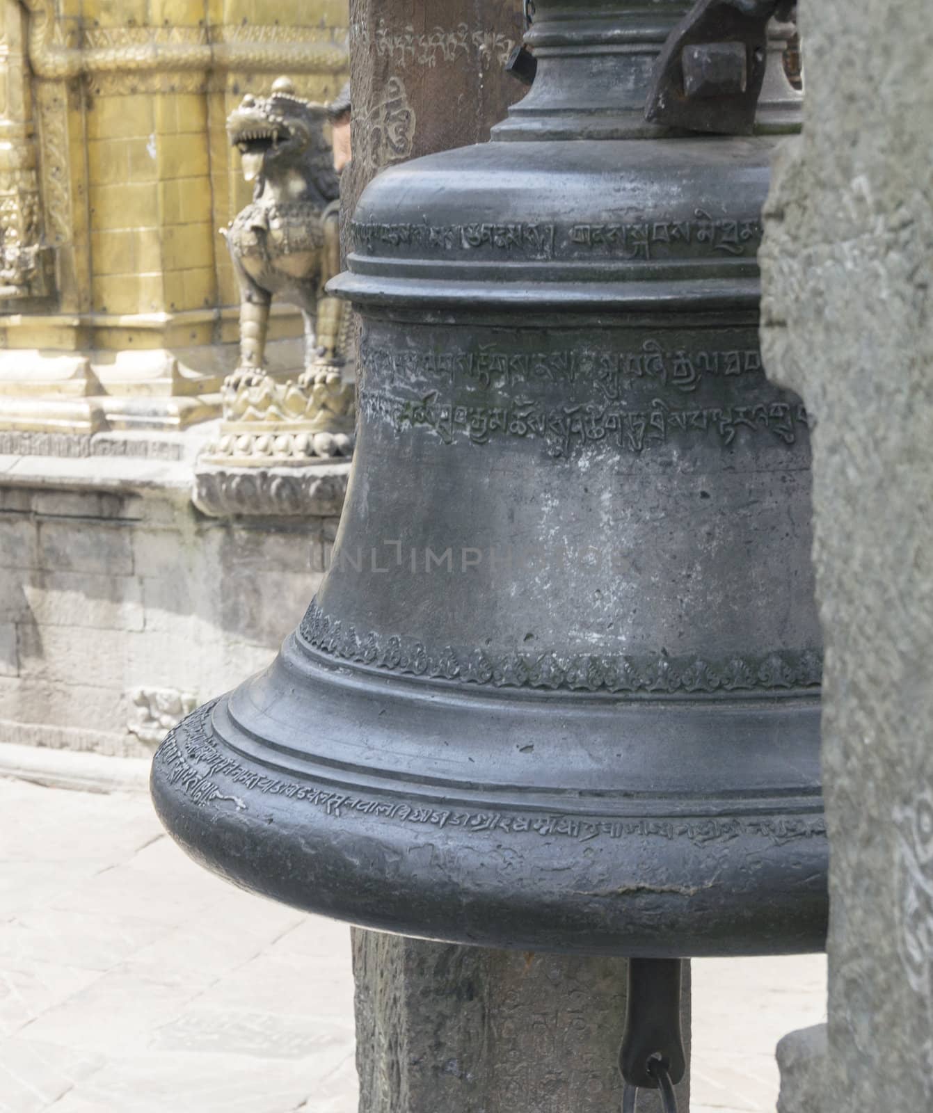 metal bell in buddhistic temple in nepal by gewoldi