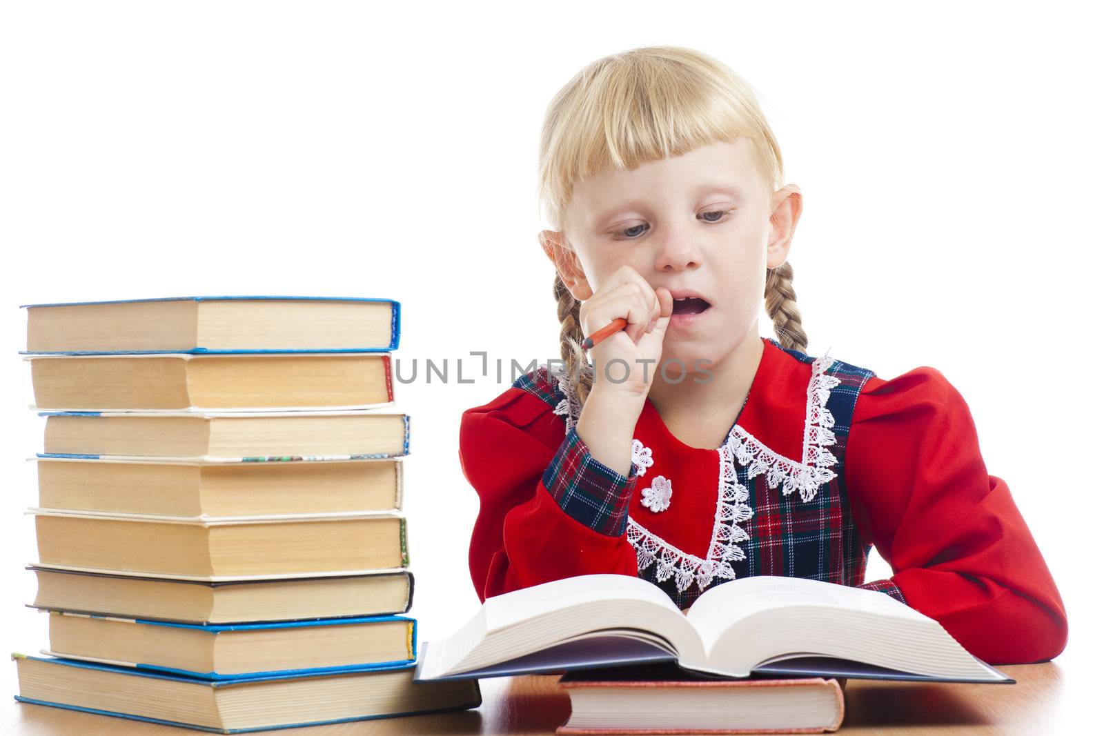 little girl thinking over the homework