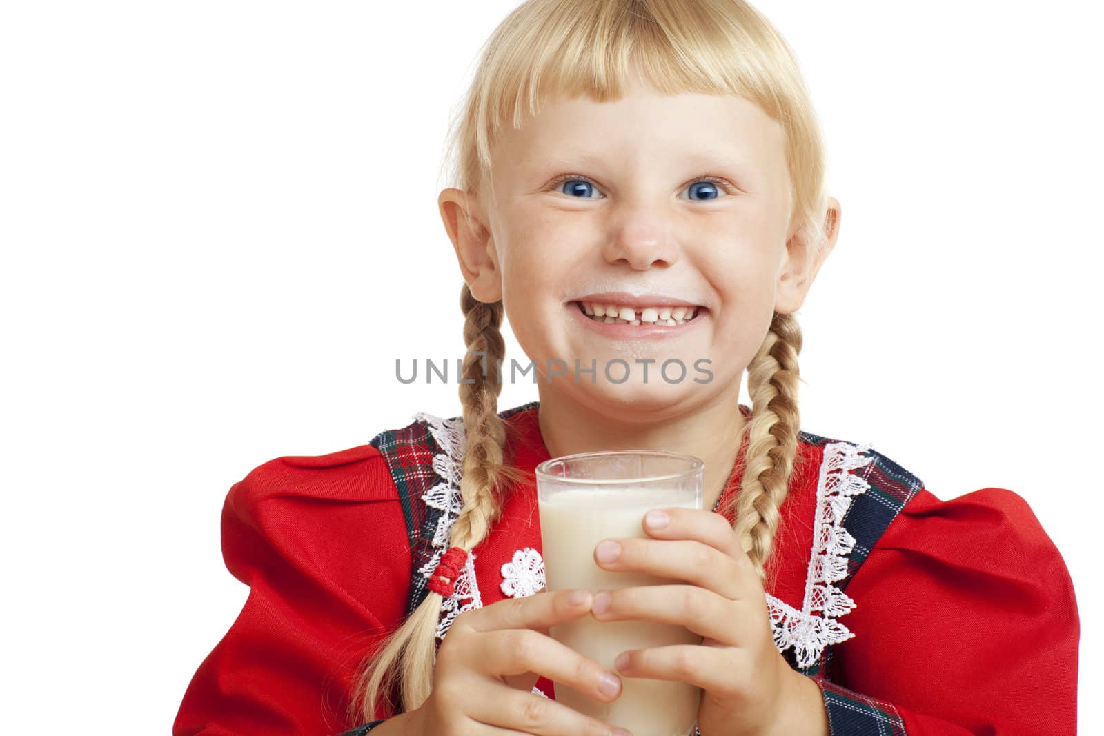 small girl with milk