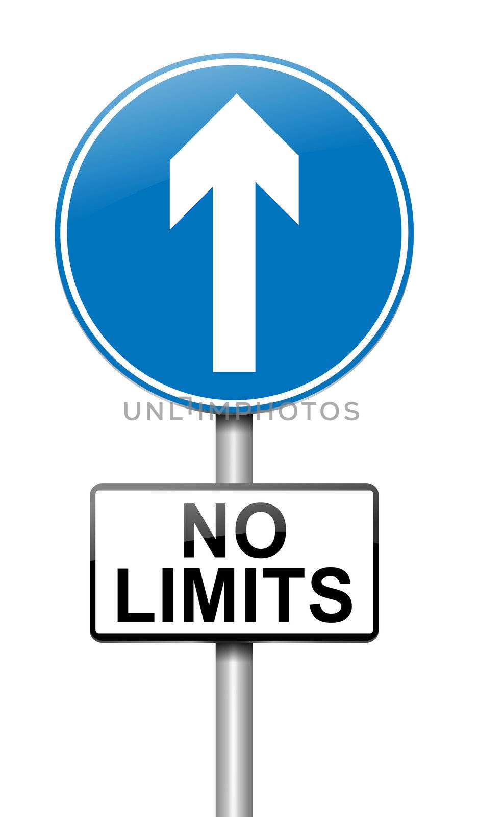 Illustration depicting a roadsign with a no limits concept. White background.