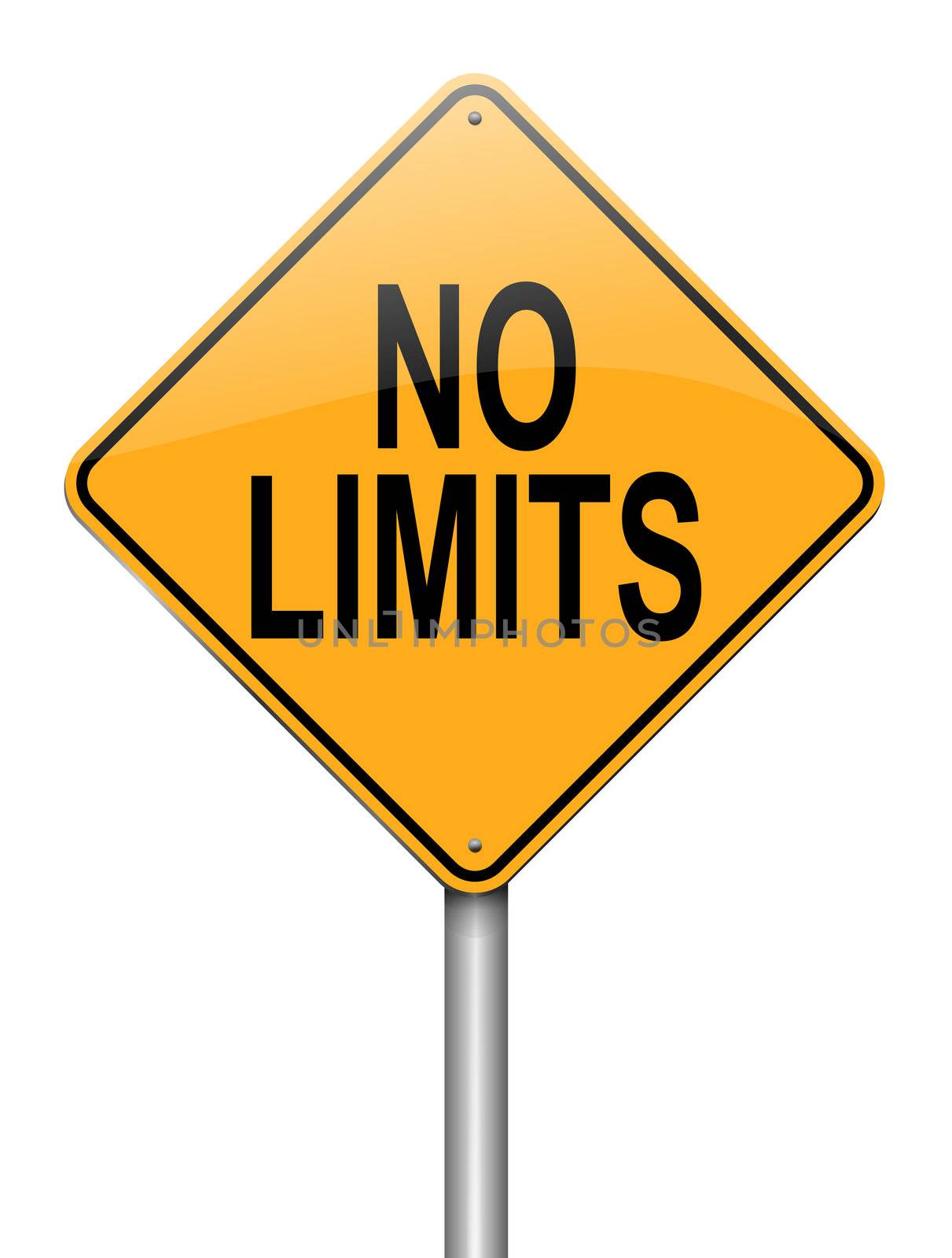 Illustration depicting a roadsign with a no limits concept. White background.