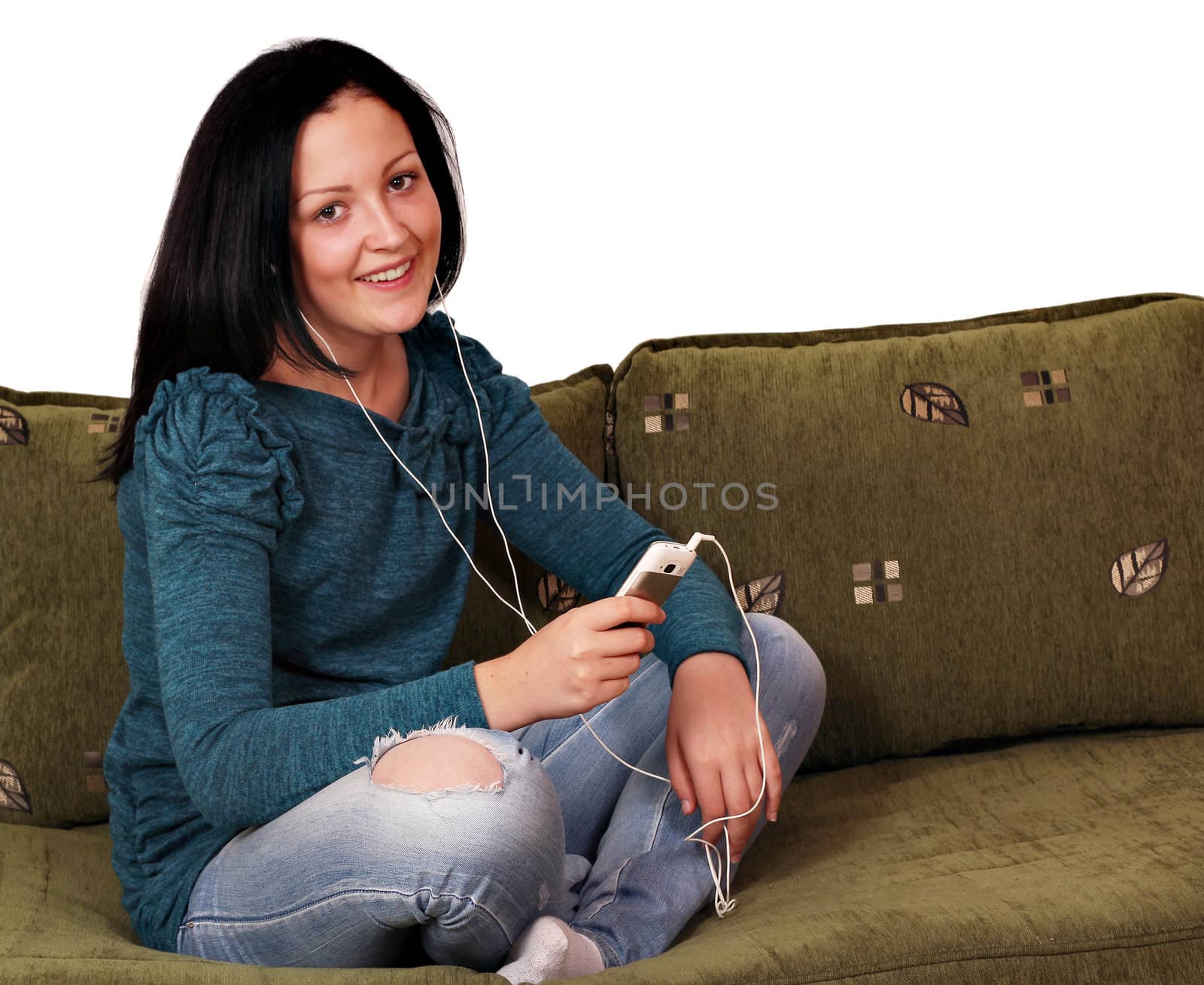 teenage girl listening music on phone