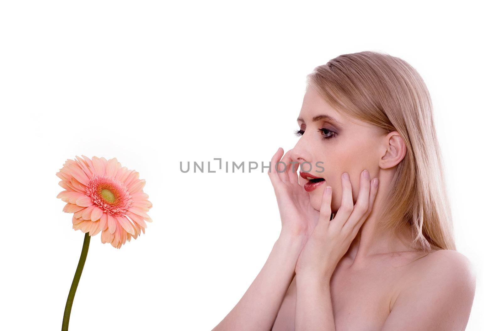 Woman surprised by a flower