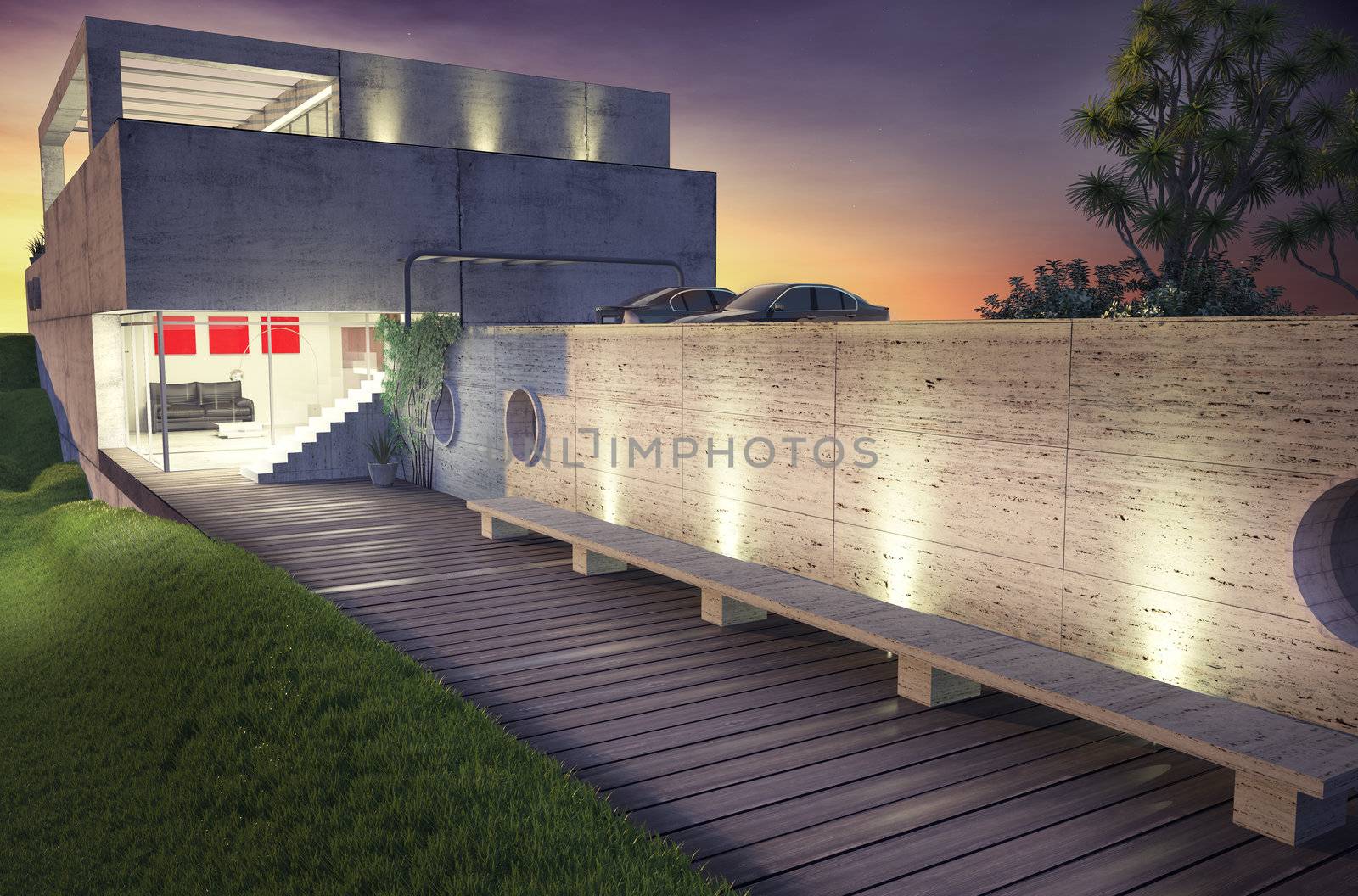 modern house architecture concept (3D rendering)