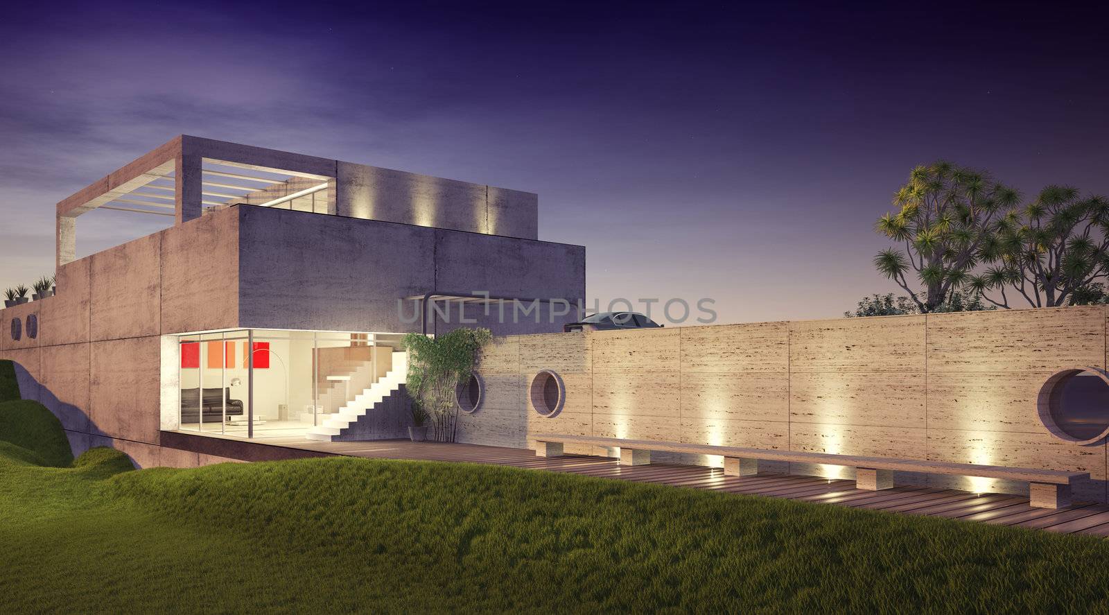 modern house architecture concept (3D rendering)