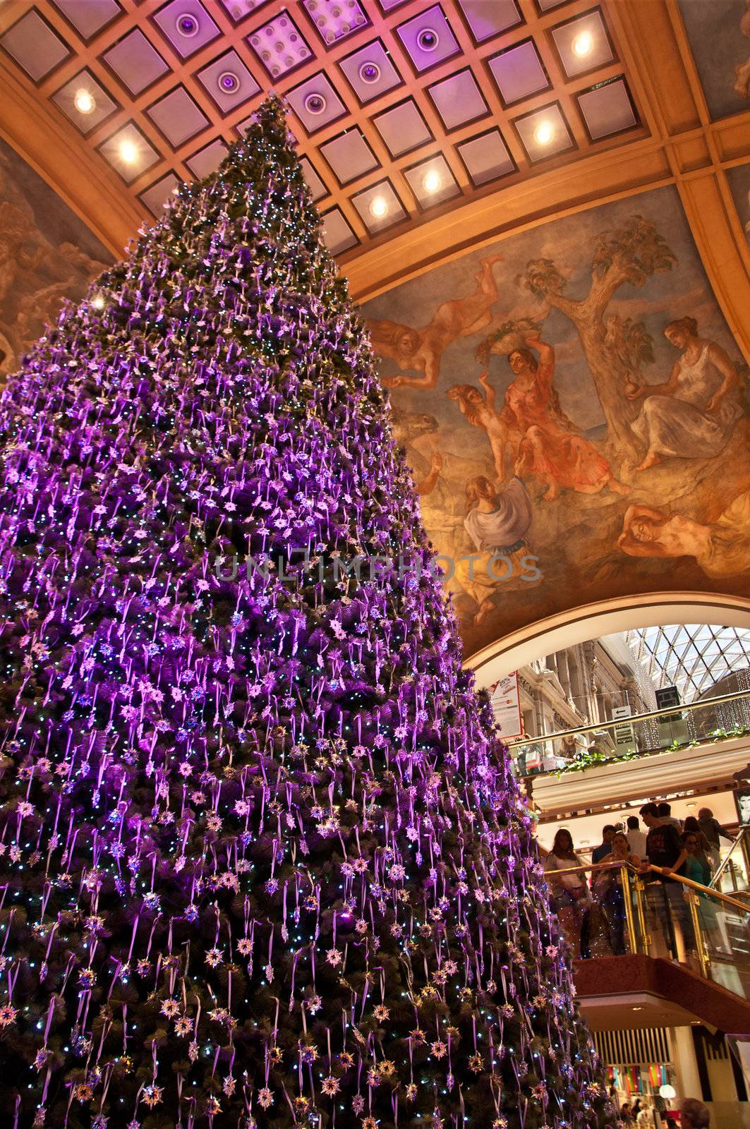 A Christmas tree decorated in purple in Buenos Aires, Argentina.