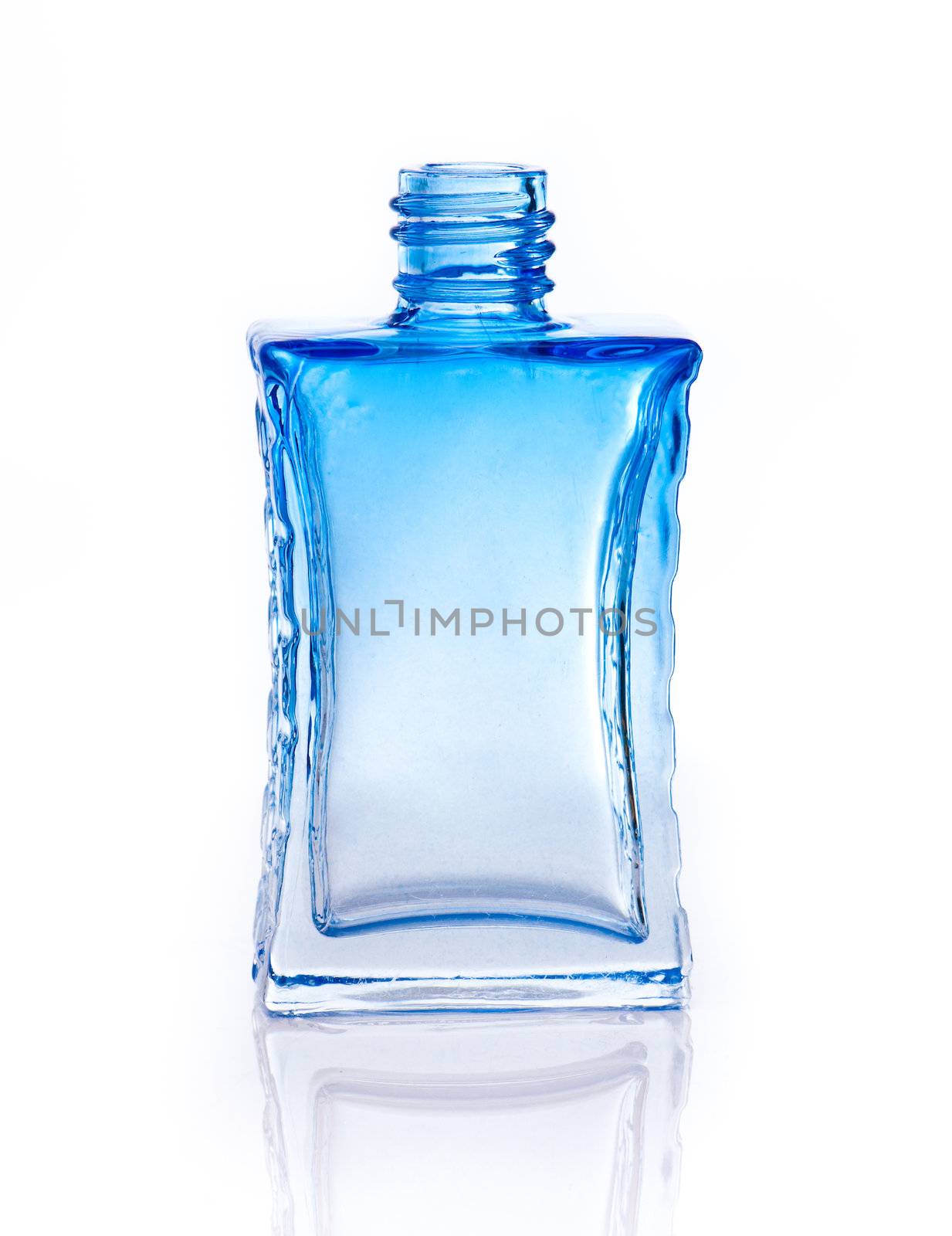 empty glass perfume bottle on a white backgroung