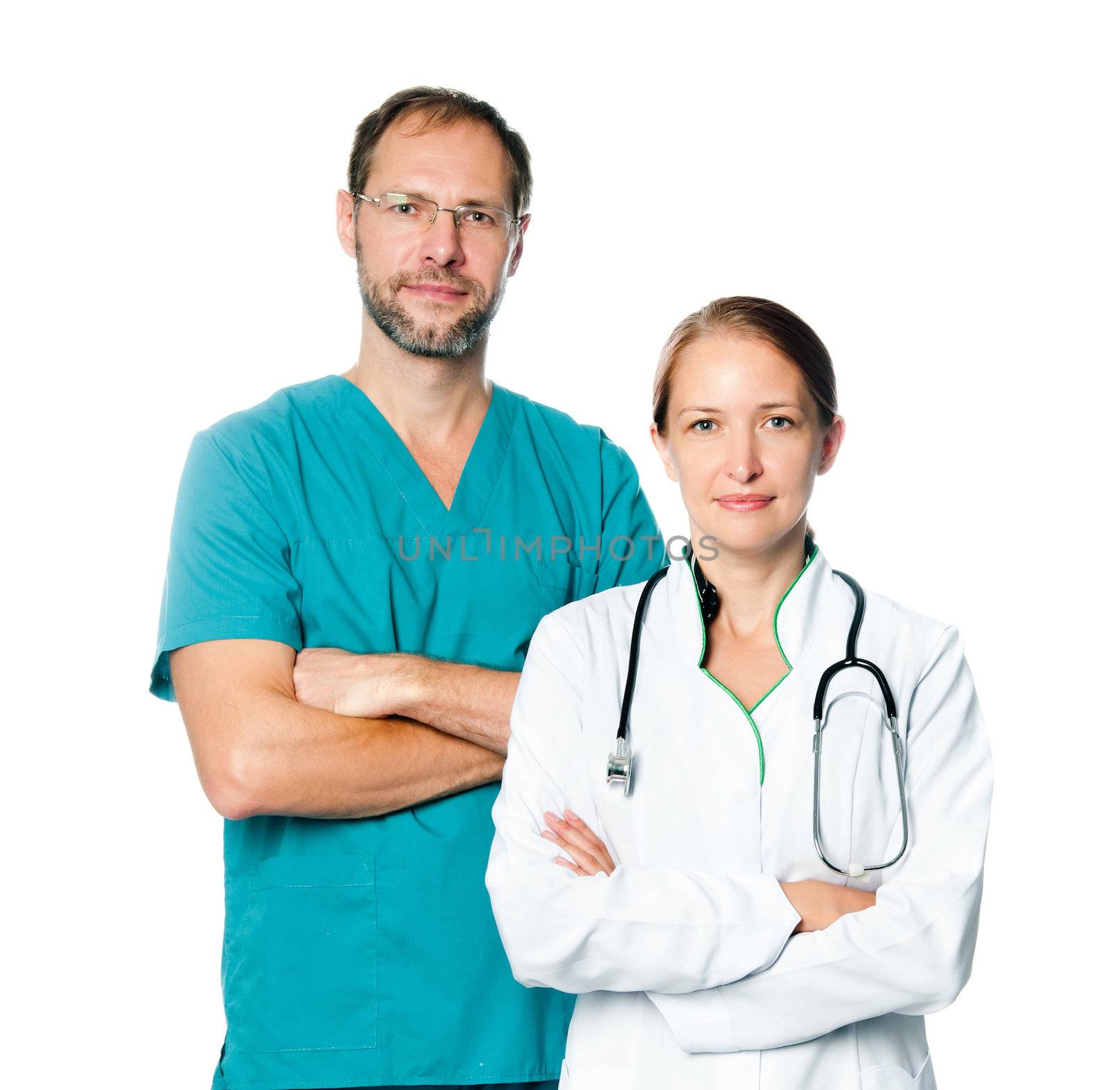 Medical staff isolated on white