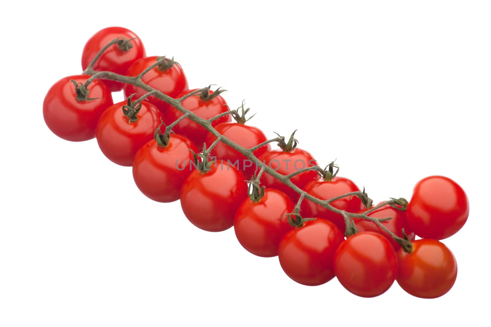 Cluster of fresh ripe red cherry tomatoes close-up isolated