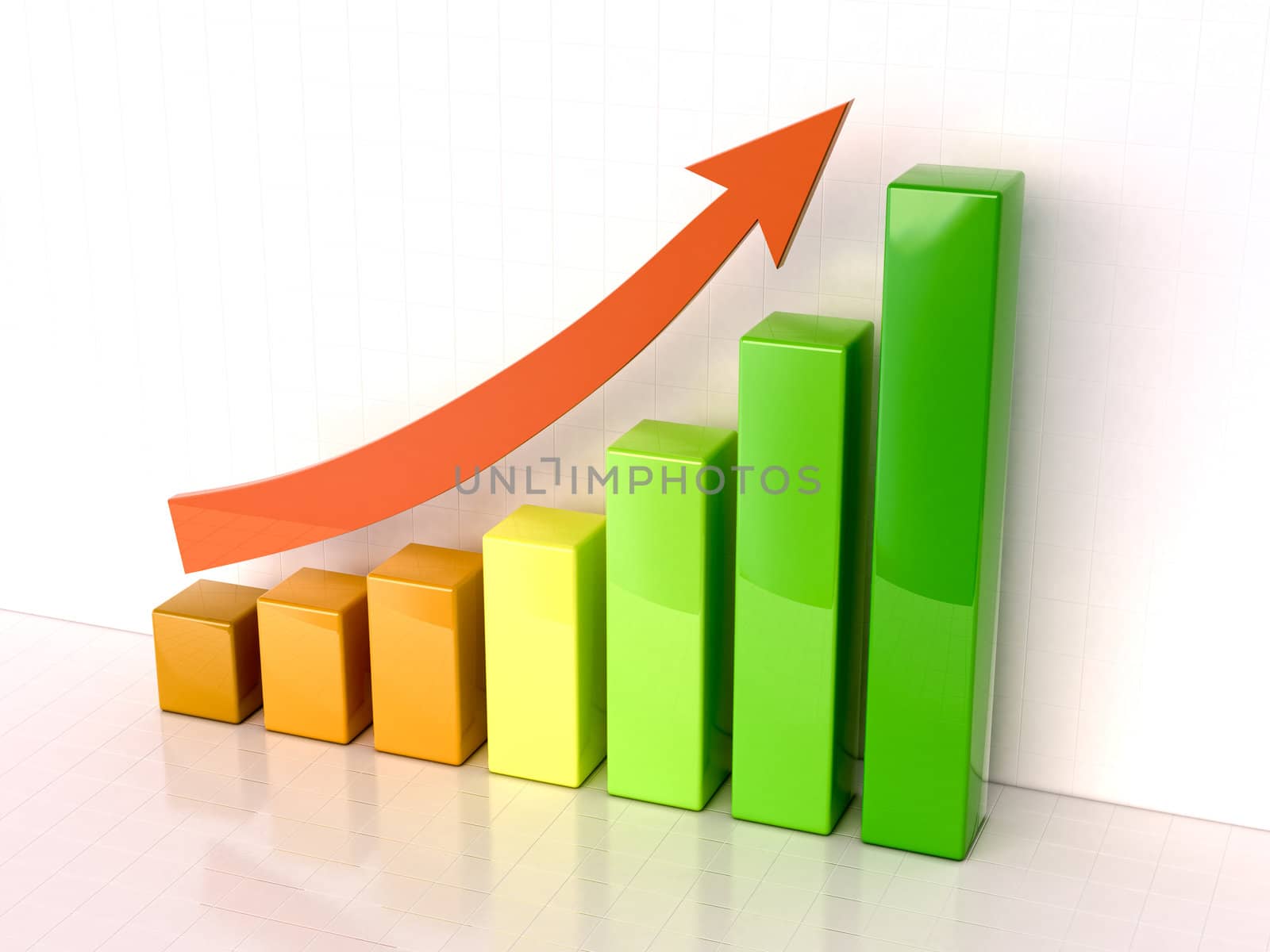 Shiny color bar graph indicating growth on light background