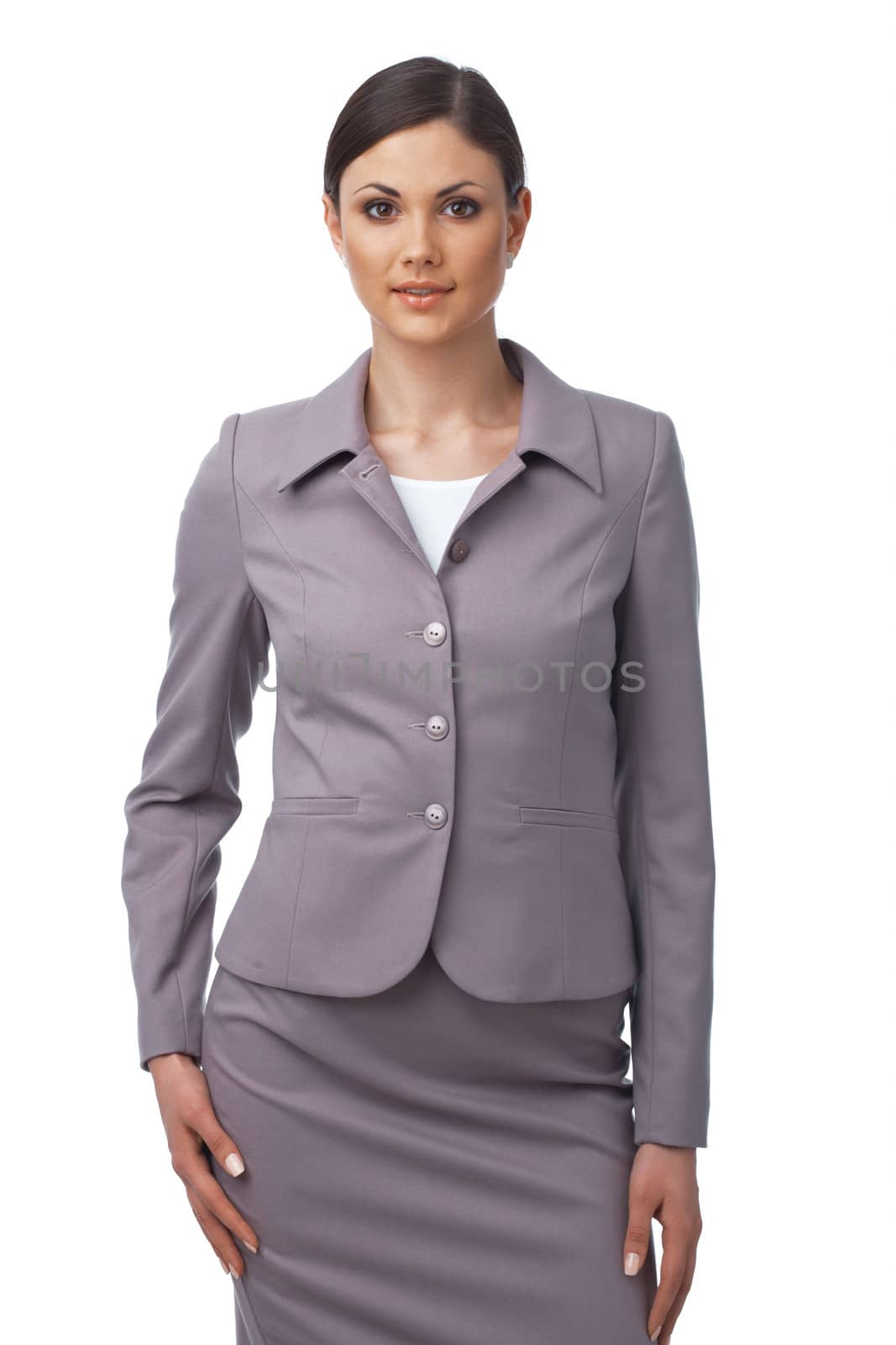 Young Caucasian business woman on white background
