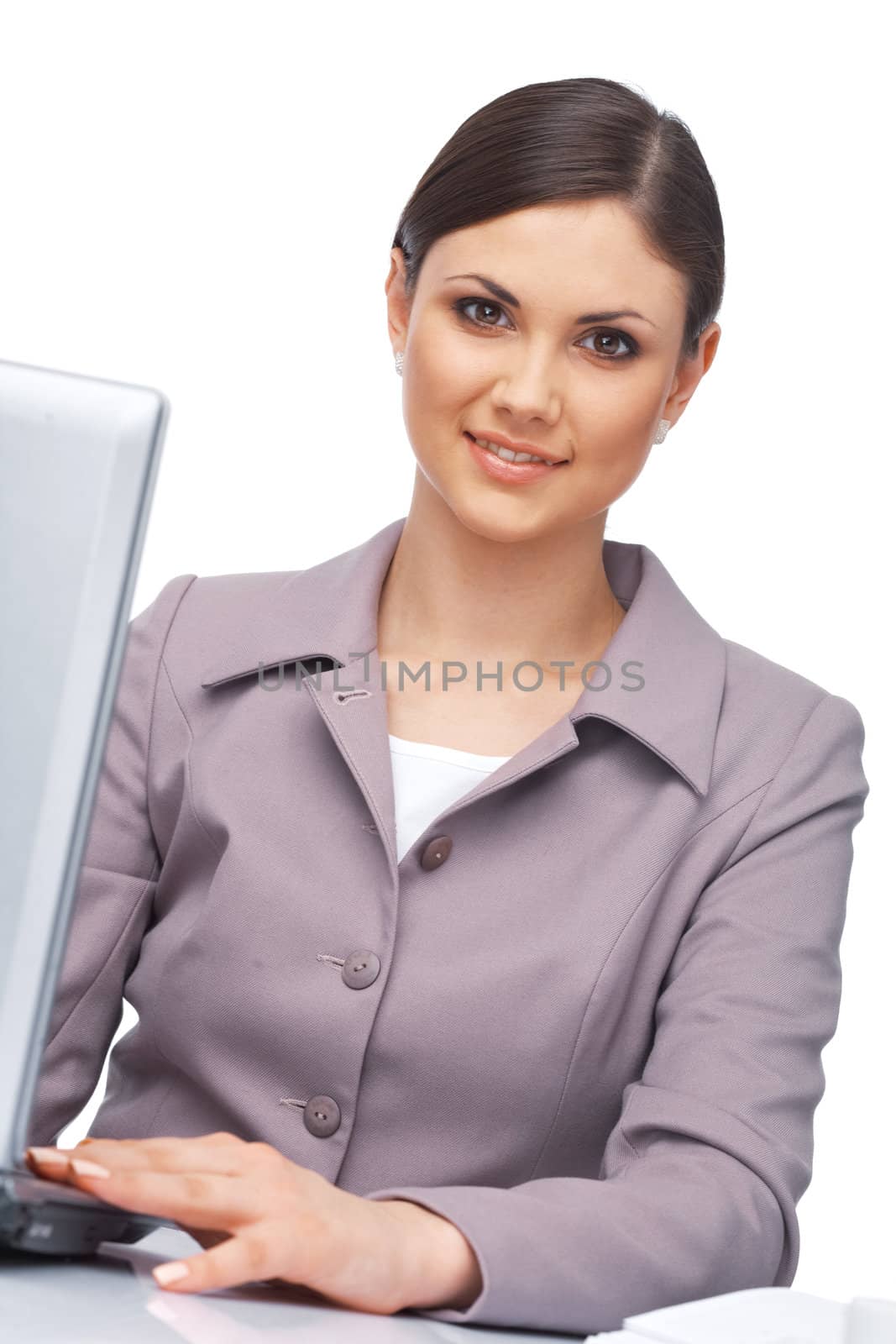  Closeup portrait of a young businesswoman with  her laptop