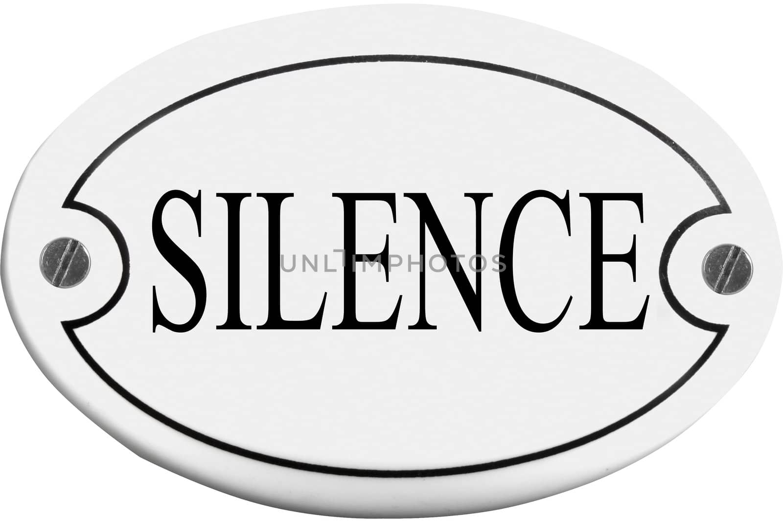 Old-fashioned door name plate  with text silence