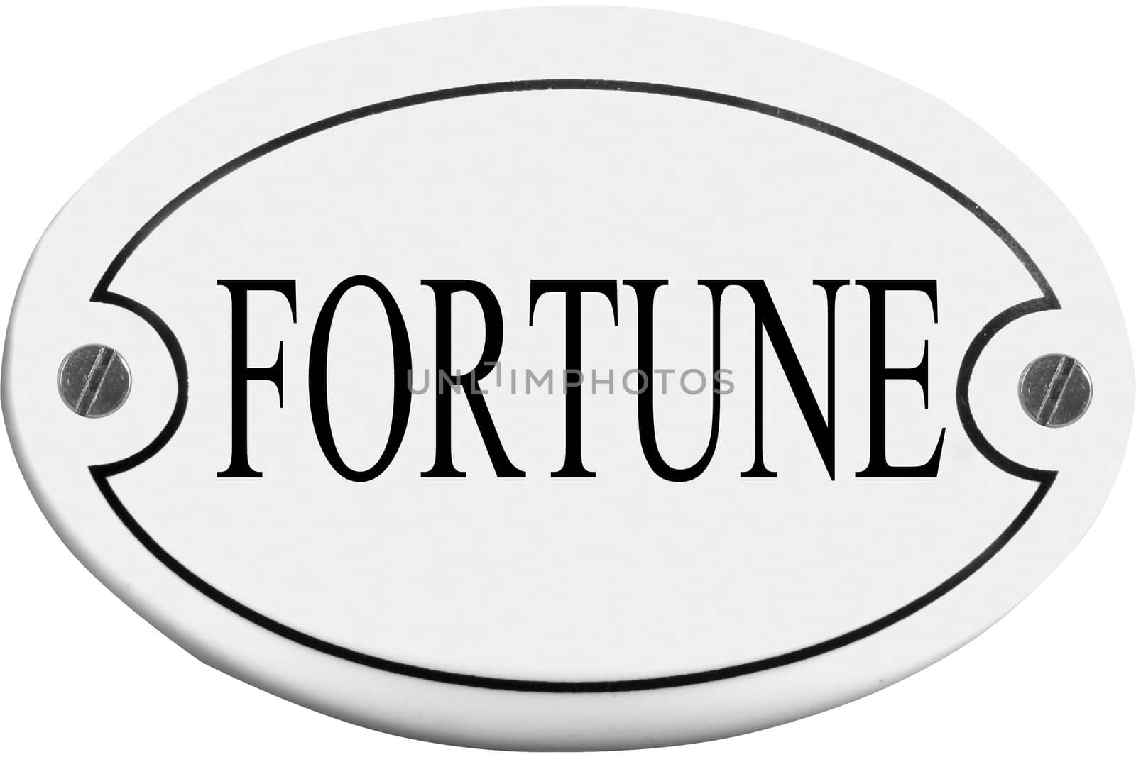 Old-fashioned door name plate  with text fortune