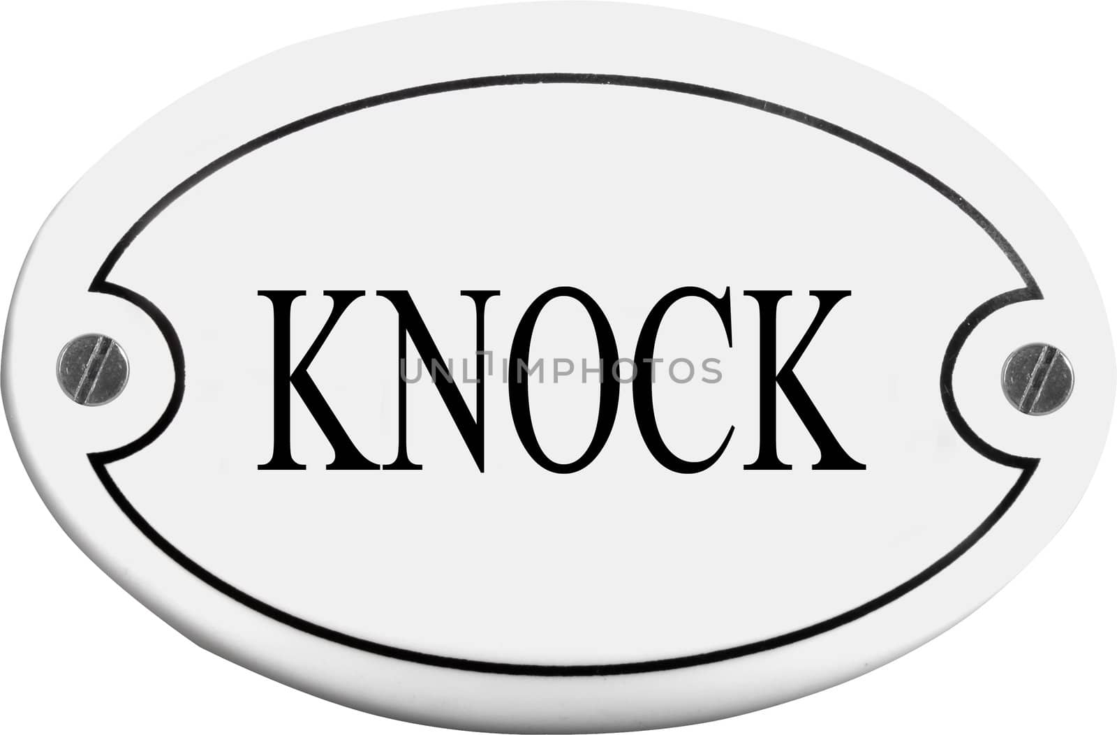 Old-fashioned door name plate  with text knock