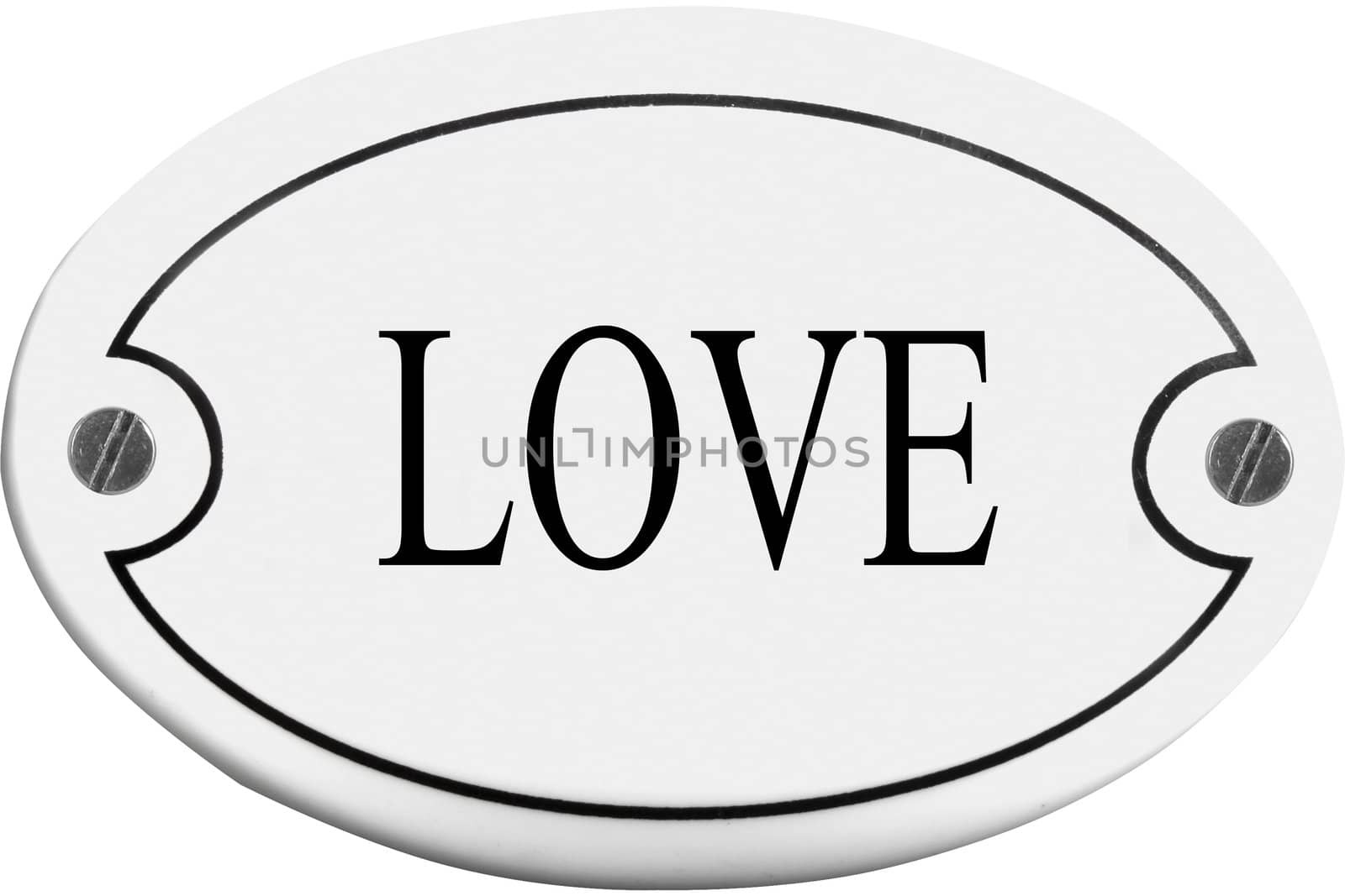 Old-fashioned door name plate  with text love