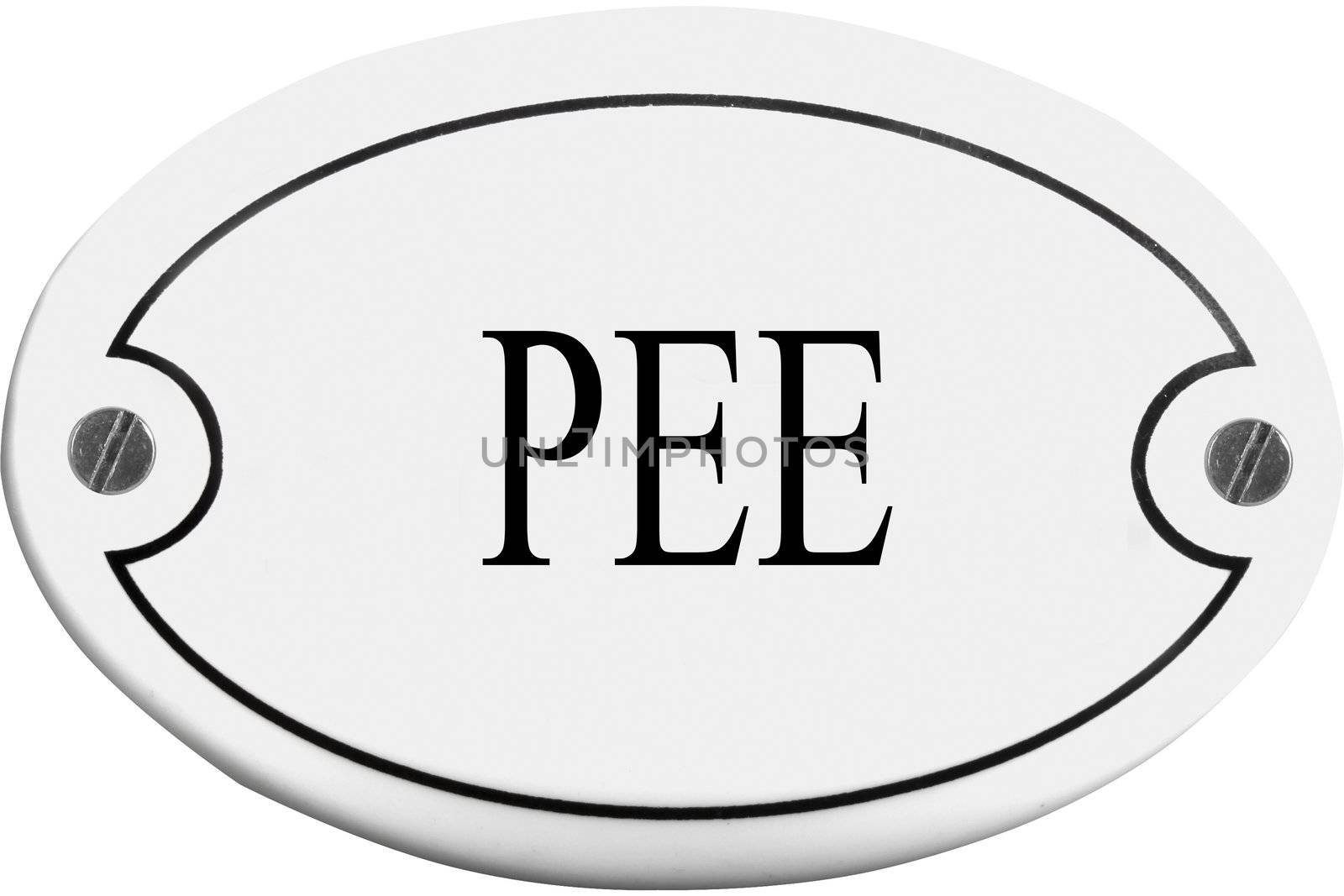 Old-fashioned door name plate  with text pee