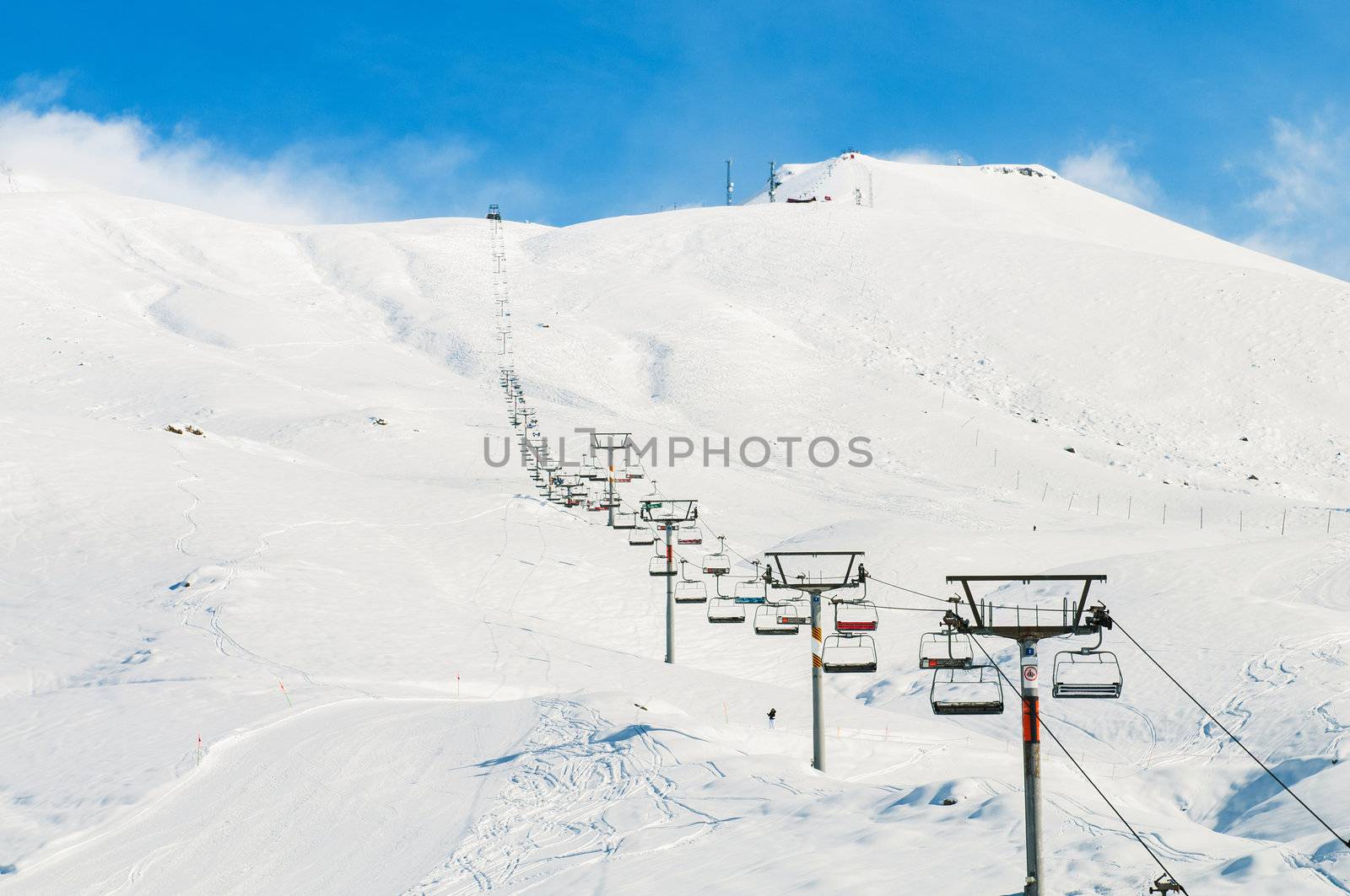 Skilift on bright winter day