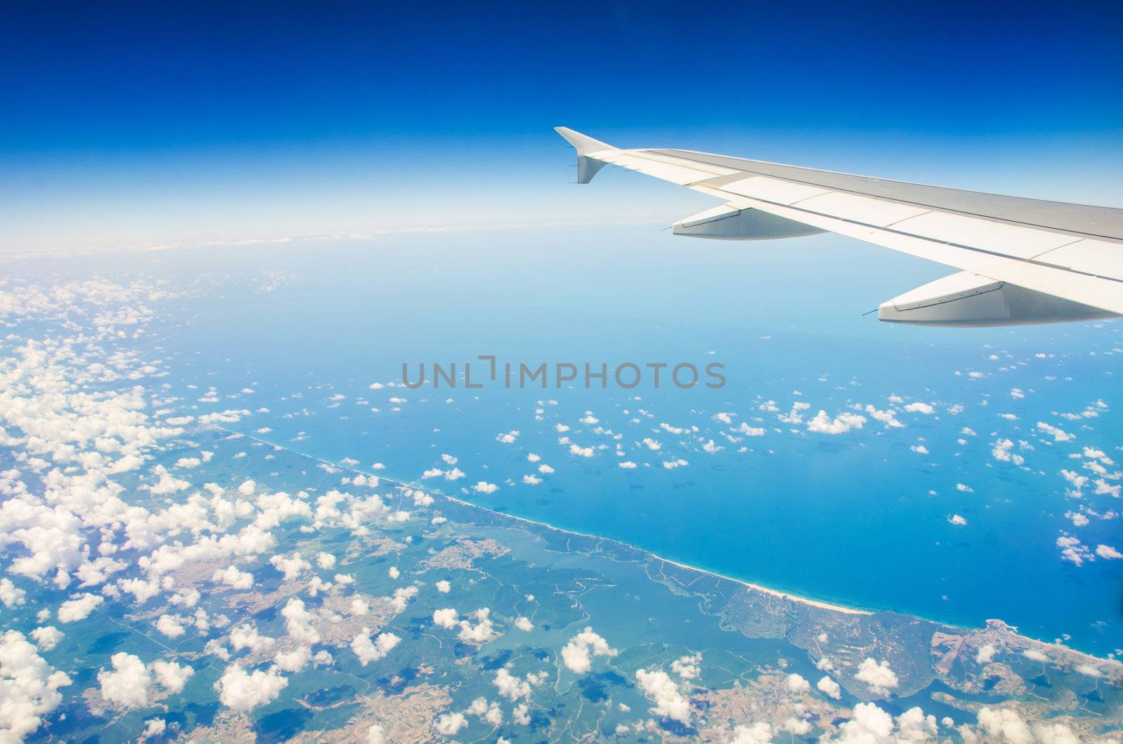 Airplane wing out of window