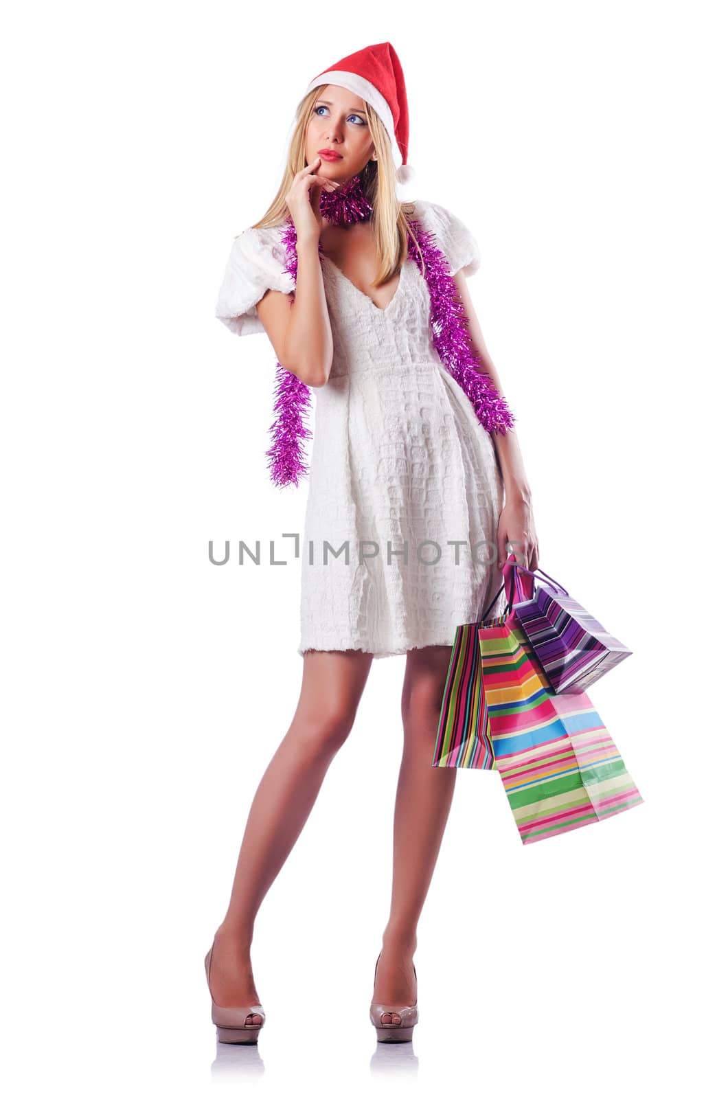 Young woman in christmas shopping concept