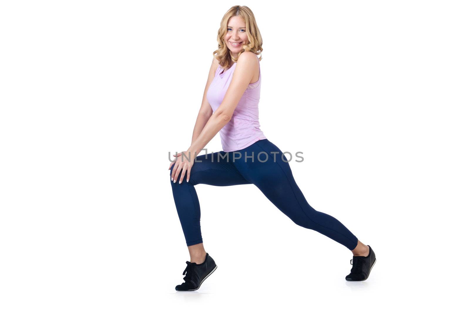 Sport concept  - Woman doing sports on white