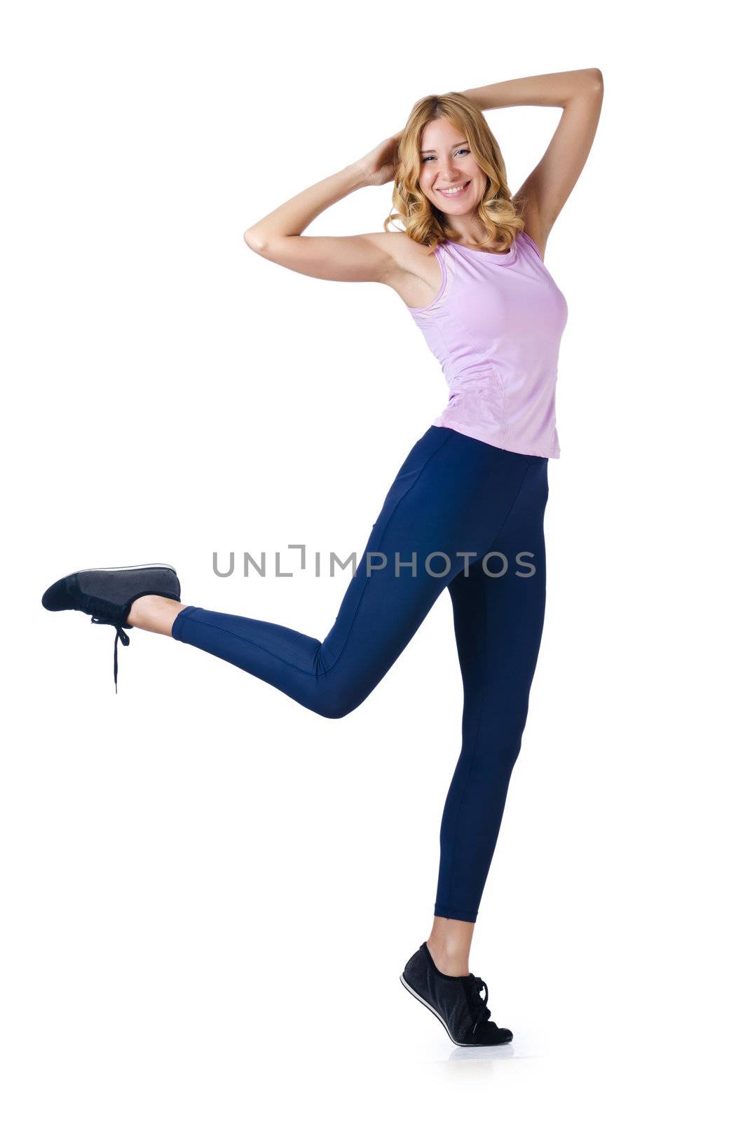 Sport concept  - Woman doing sports on white