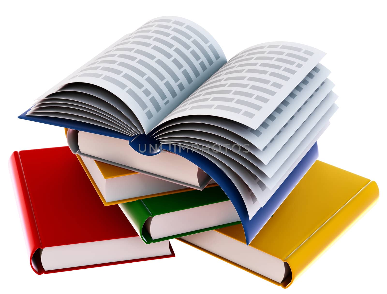 Group of open school books for education