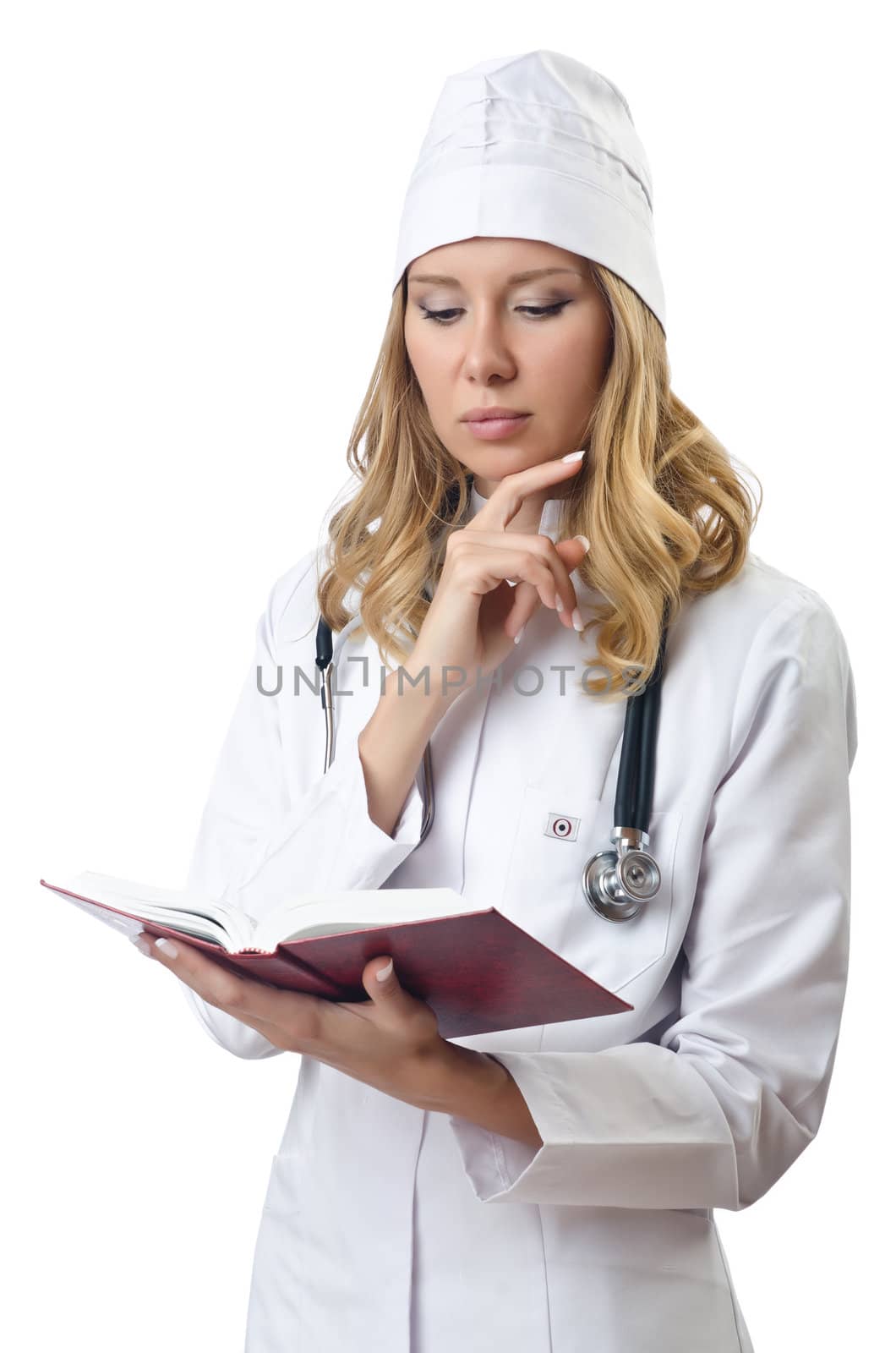 Woman doctor isolated on white