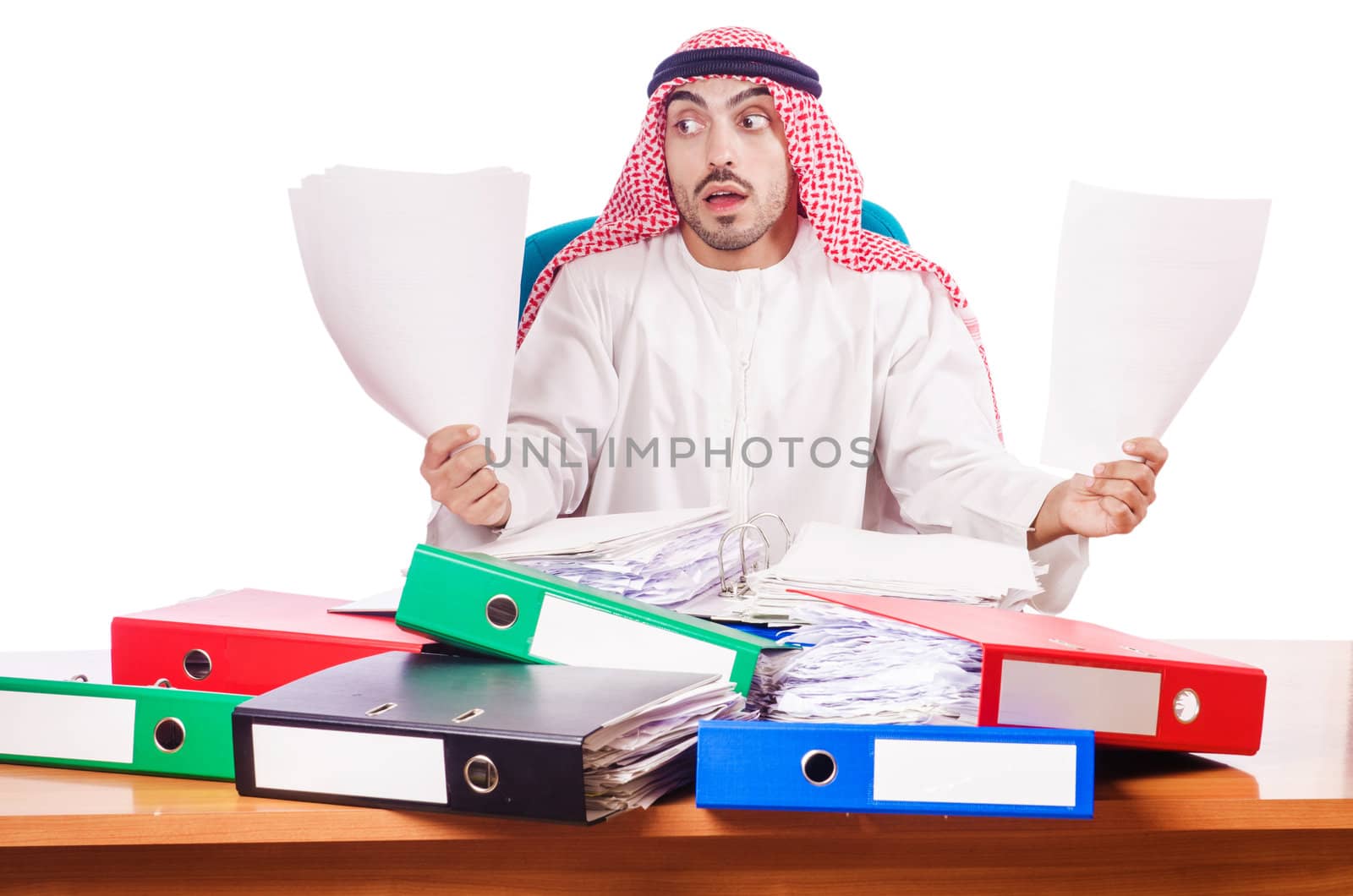 Arab businessman in business concept on white by Elnur