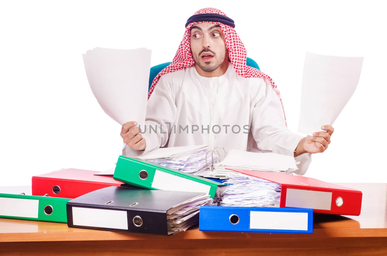 Arab businessman in business concept on white