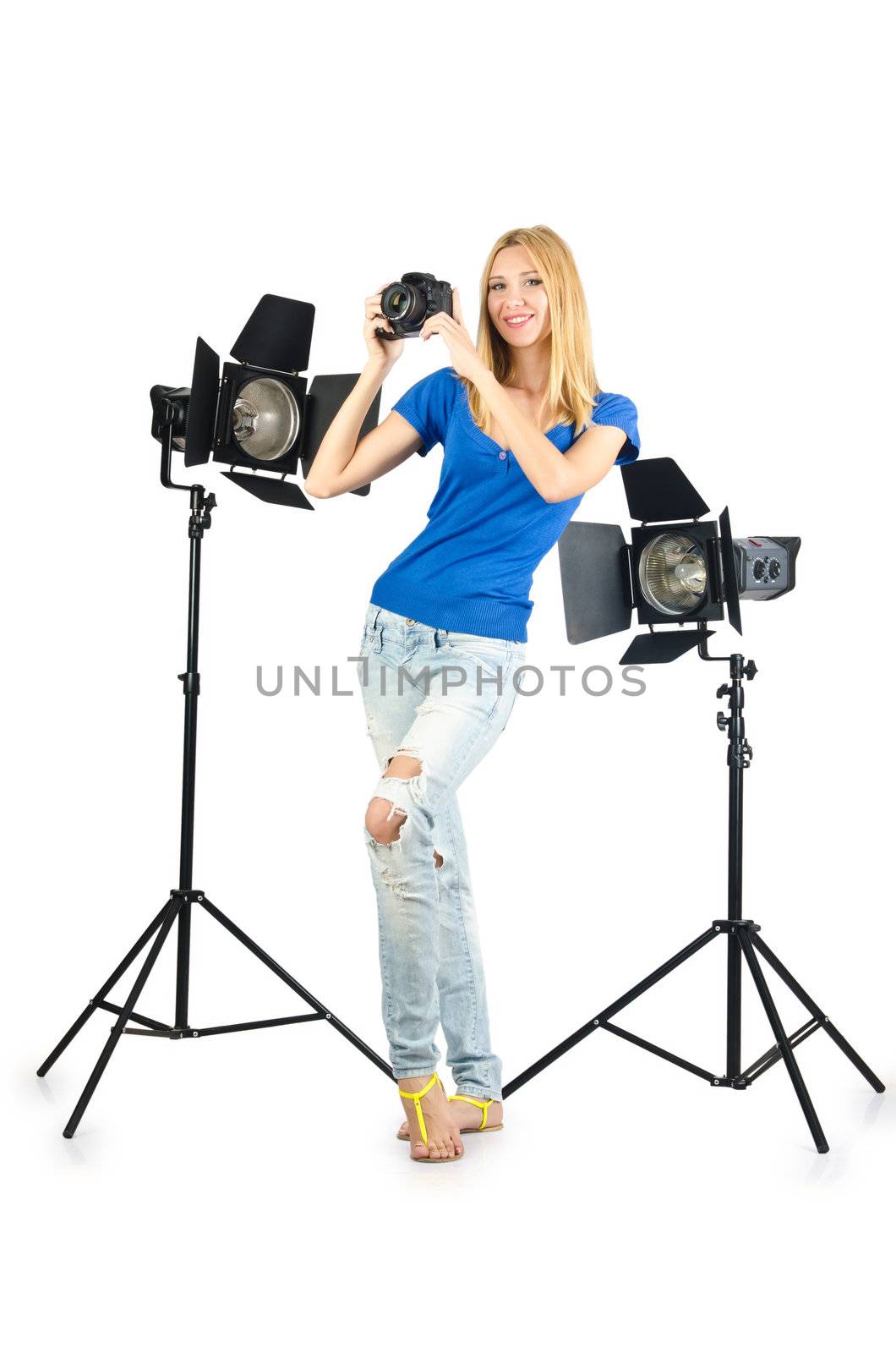 Attrative woman in photo studio