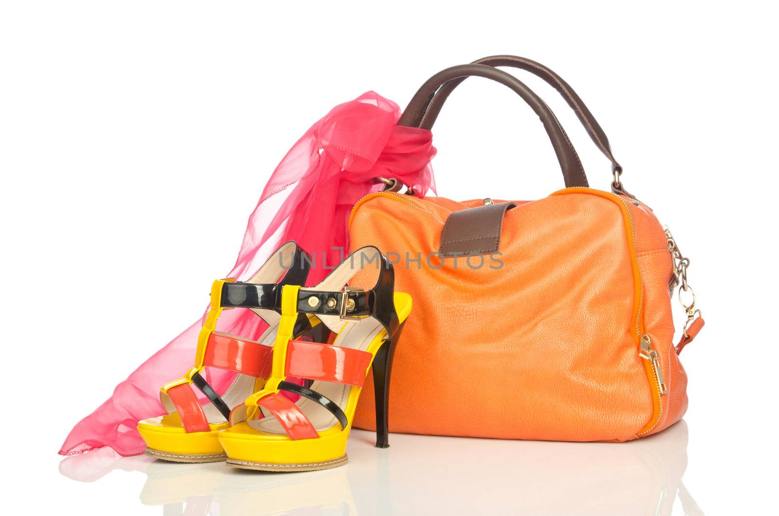 Woman accessories on white background