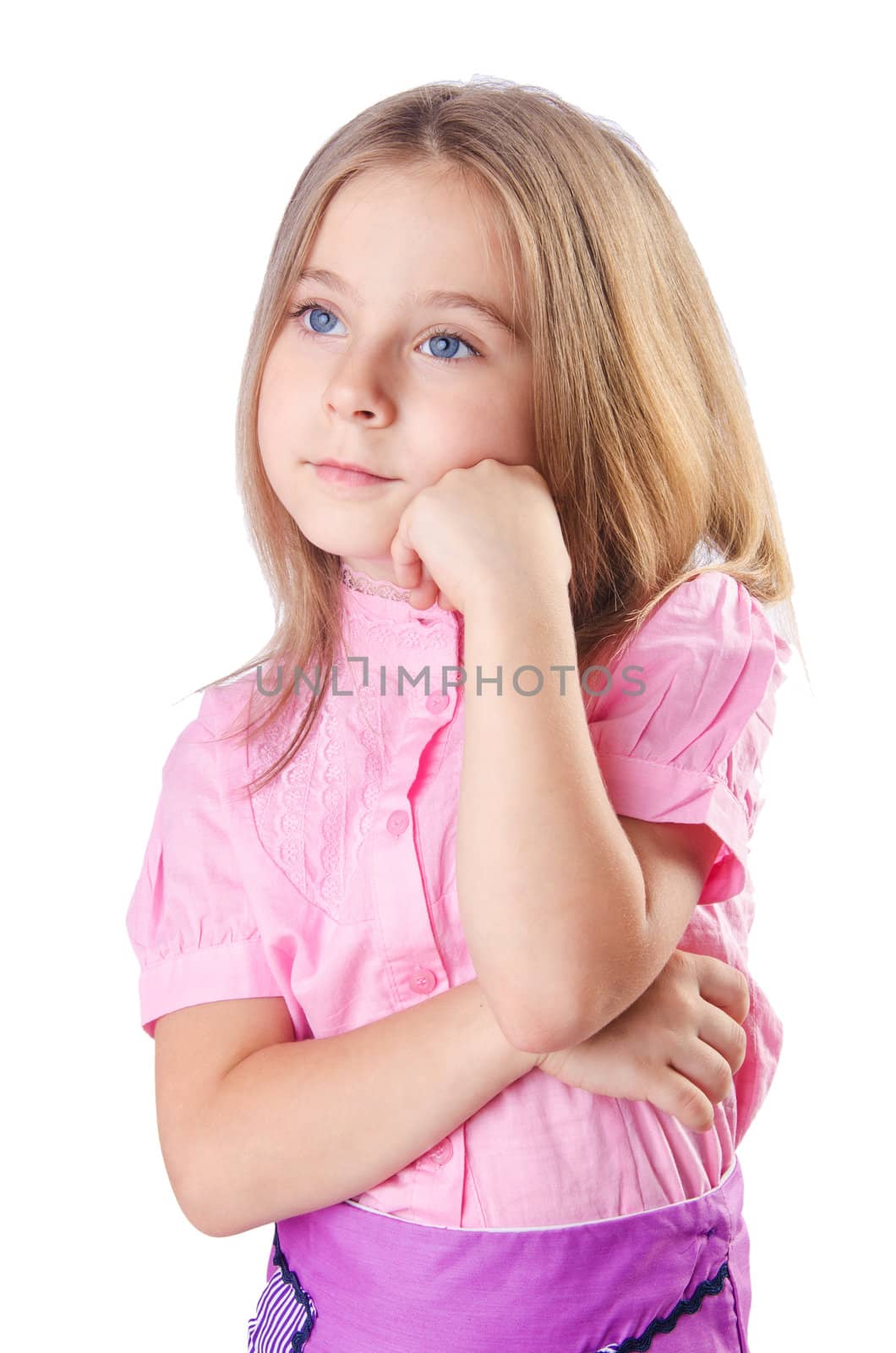 Cute little girl isolated on the white
