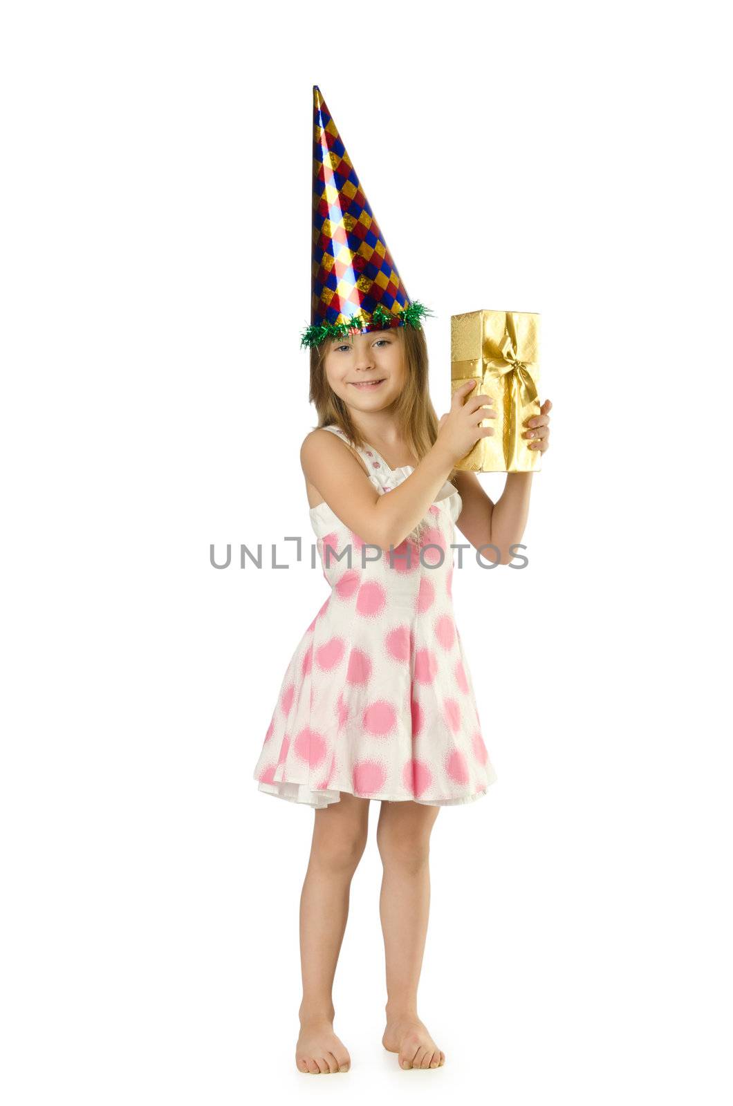 Little cute girl on white