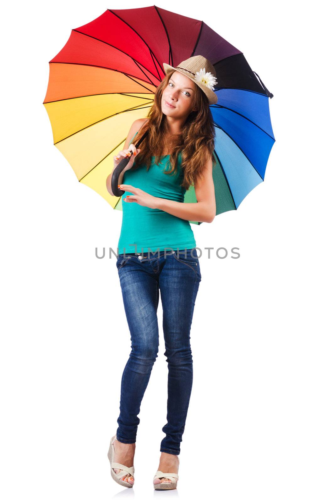 Young woman with colourful umbrella