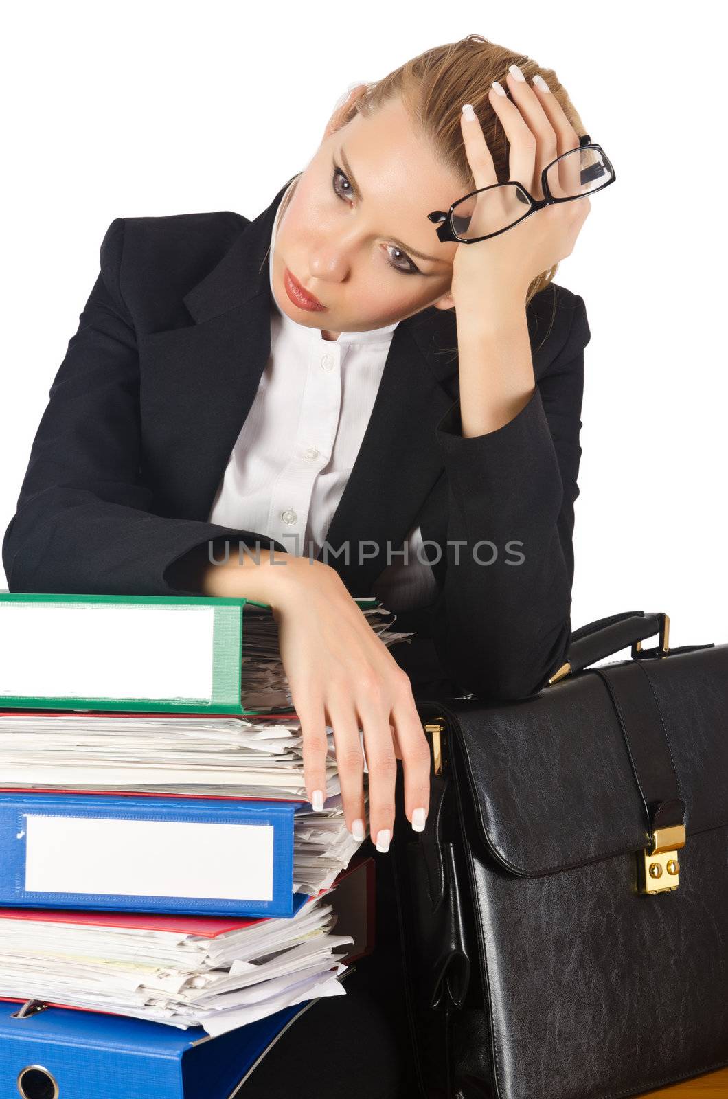 Woman with lots of work