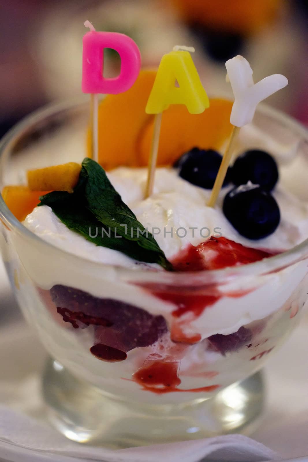 dessert with candles with the words "day"